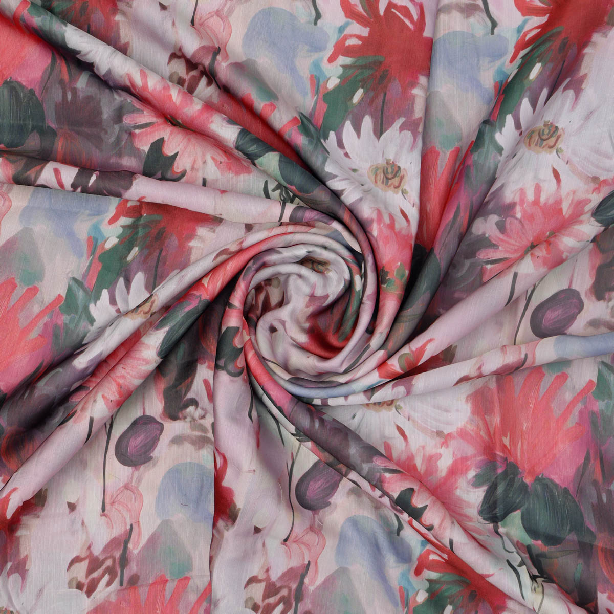 Linen Satin Floral Printed Fabric