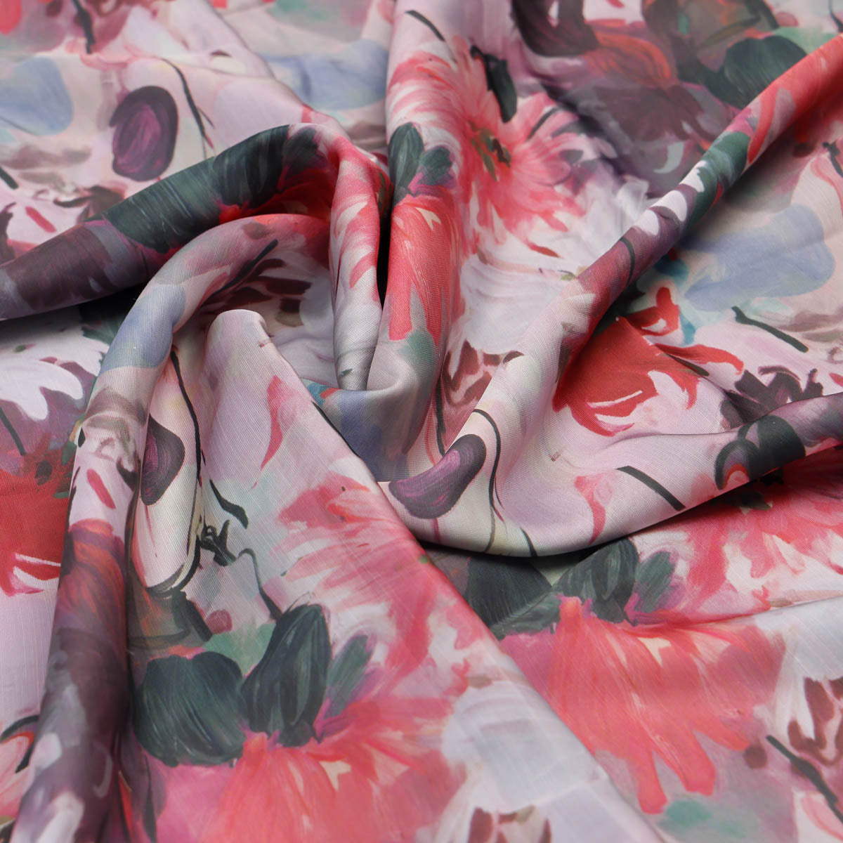 Linen Satin Floral Printed Fabric