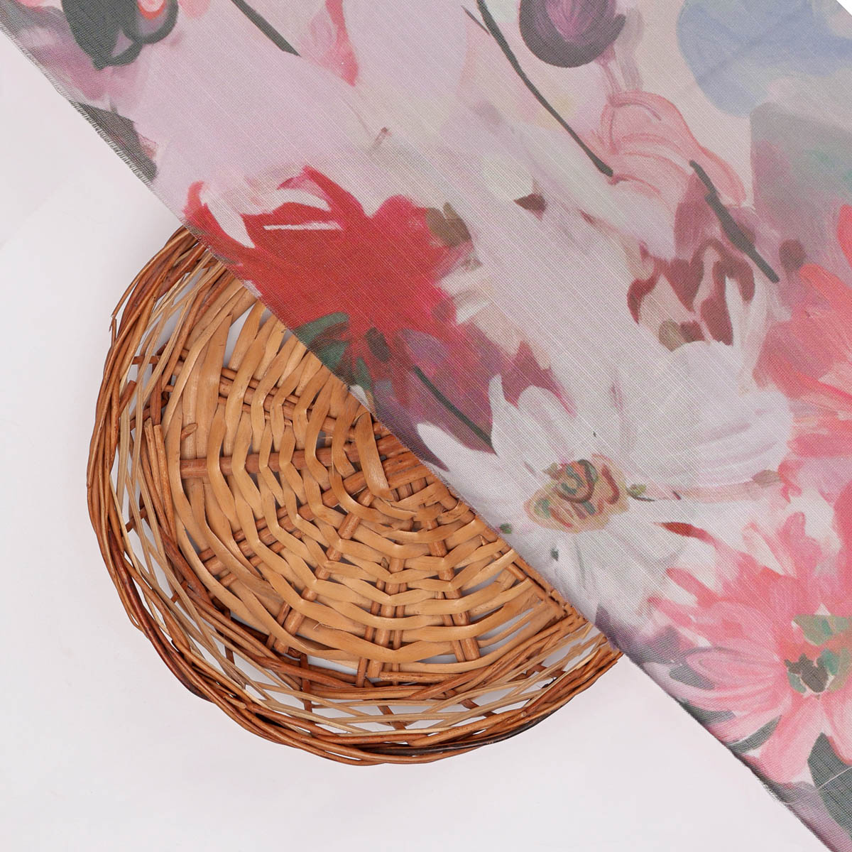 Linen Satin Floral Printed Fabric