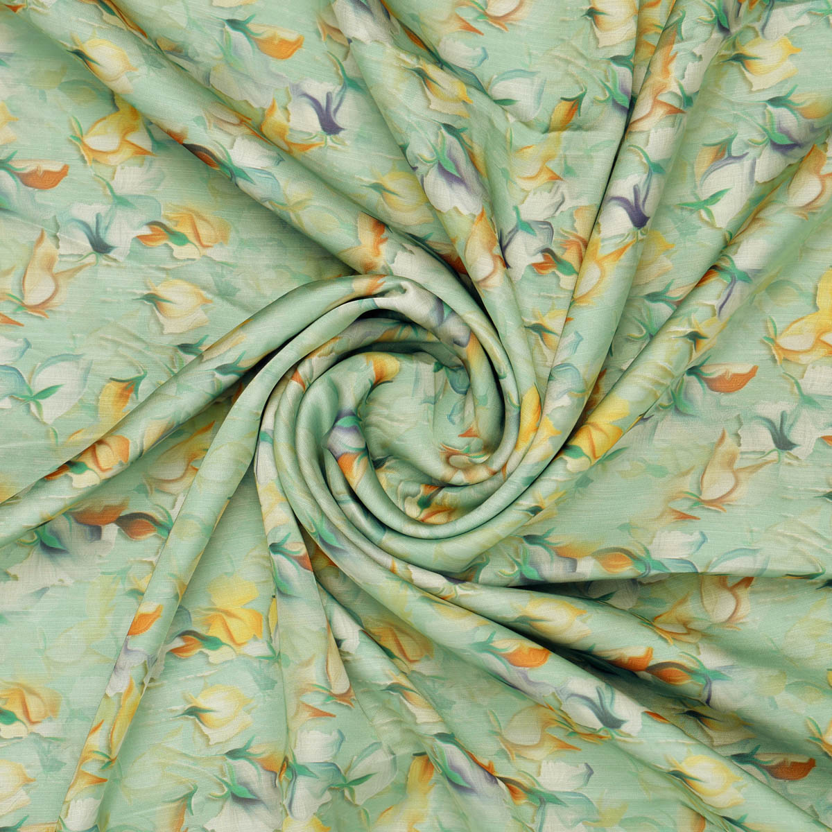 Linen Satin Floral Printed Fabric