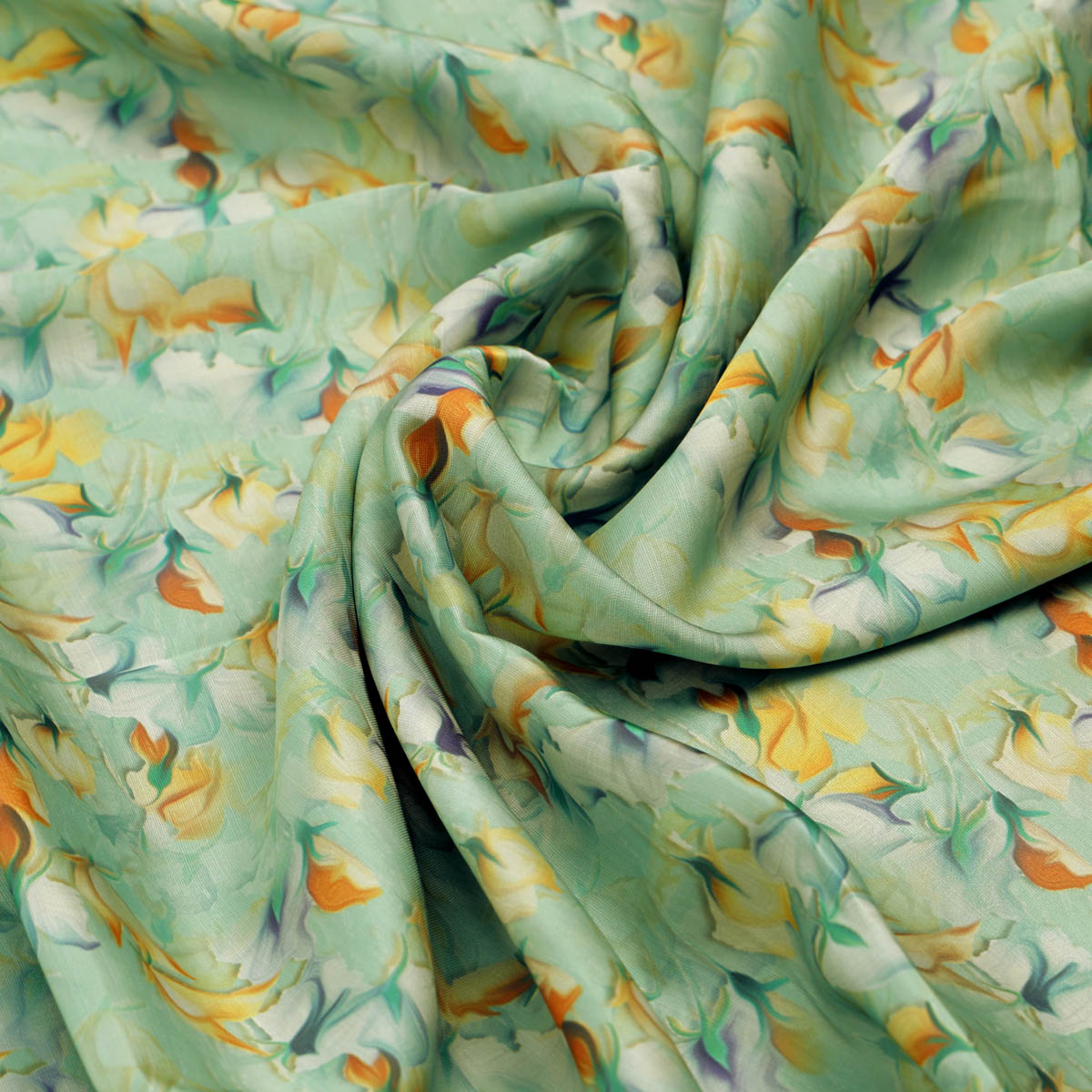 Linen Satin Floral Printed Fabric