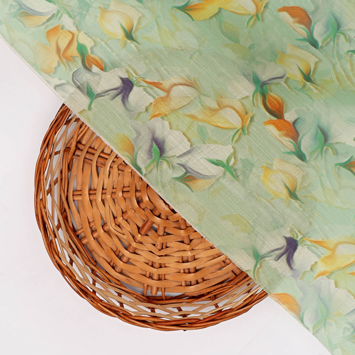 Linen Satin Floral Printed Fabric