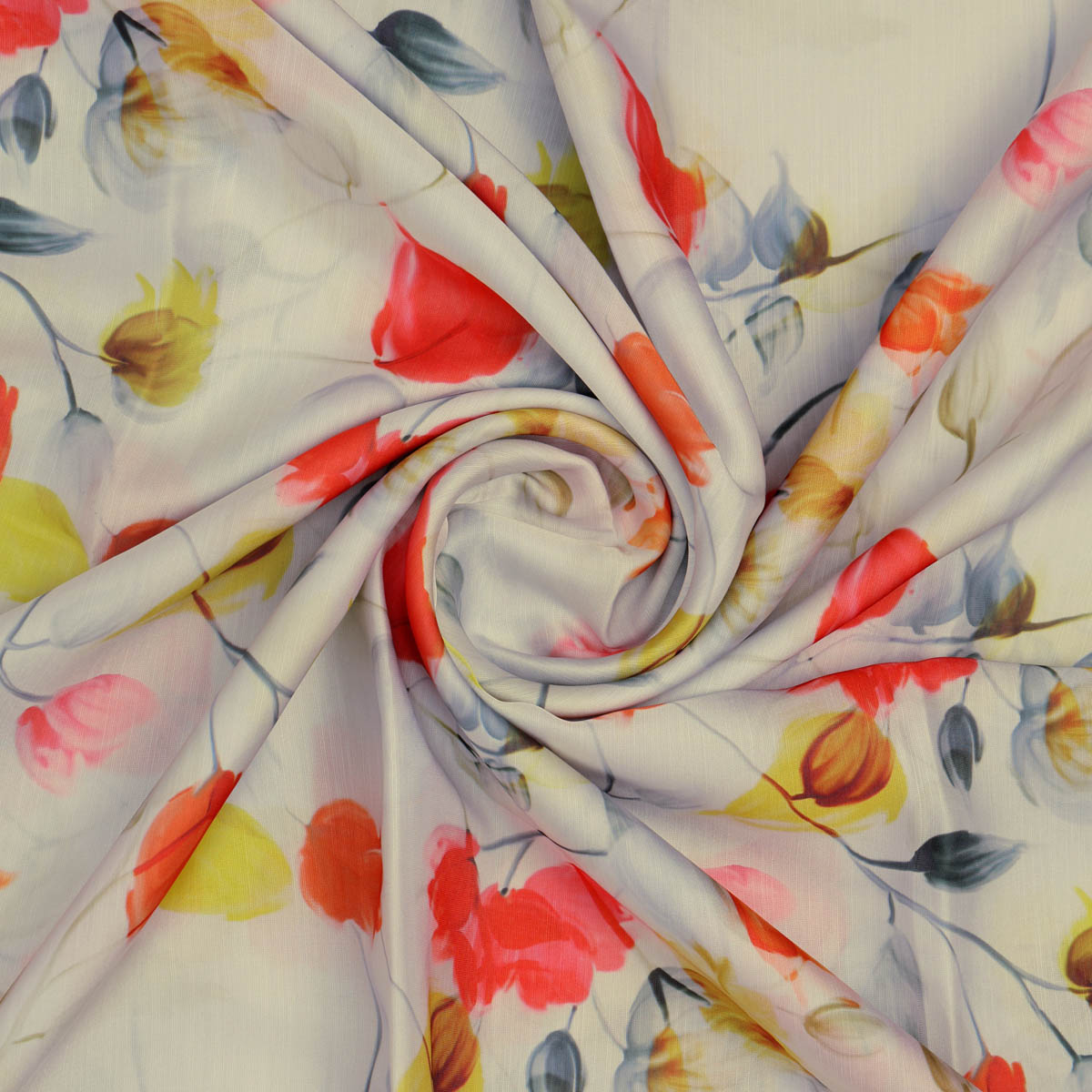 Linen Satin Floral Print Fabric