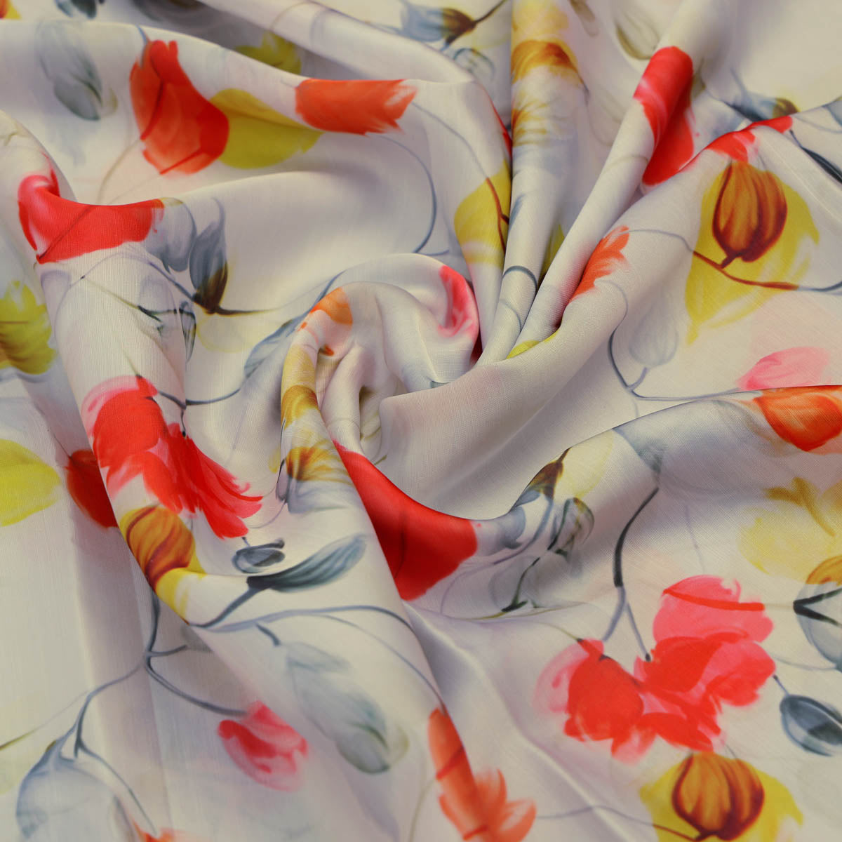 Linen Satin Floral Print Fabric