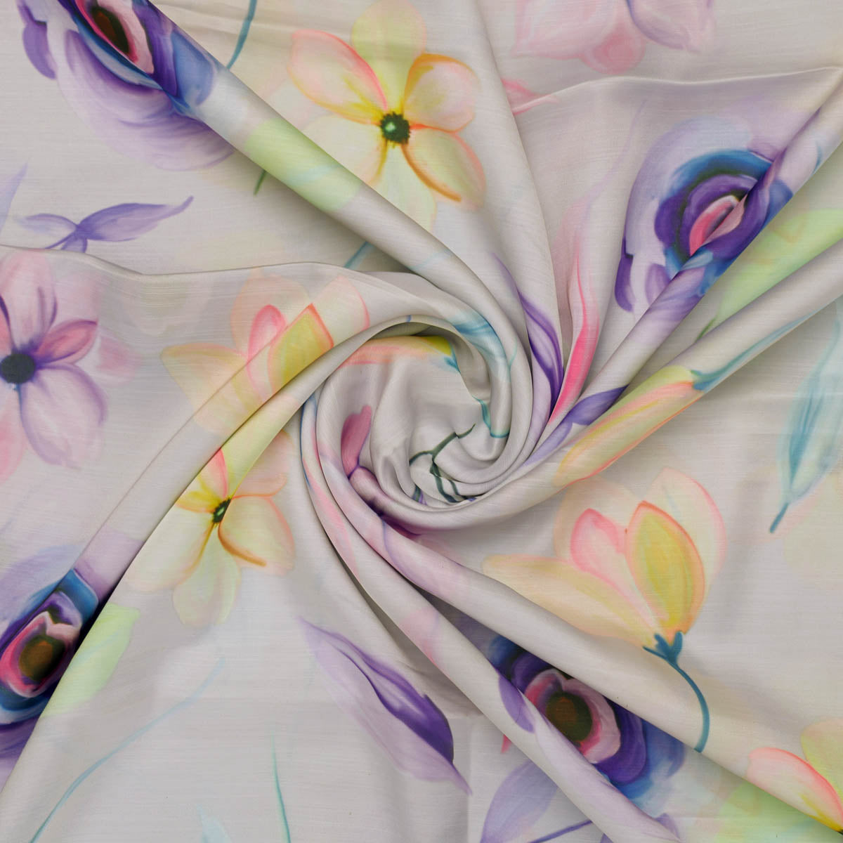 Linen Satin Floral Printed Fabric