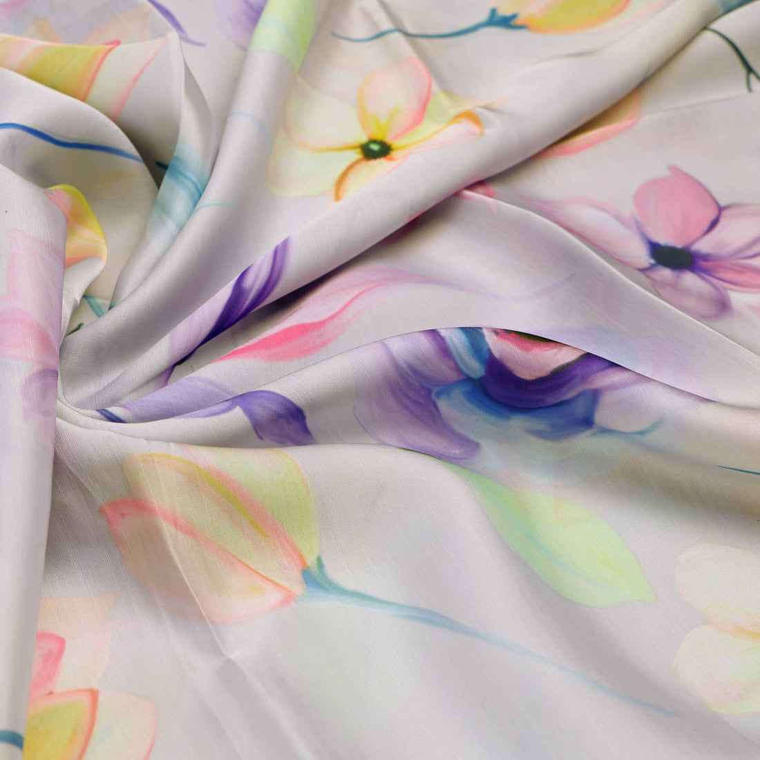 Linen Satin Floral Printed Fabric