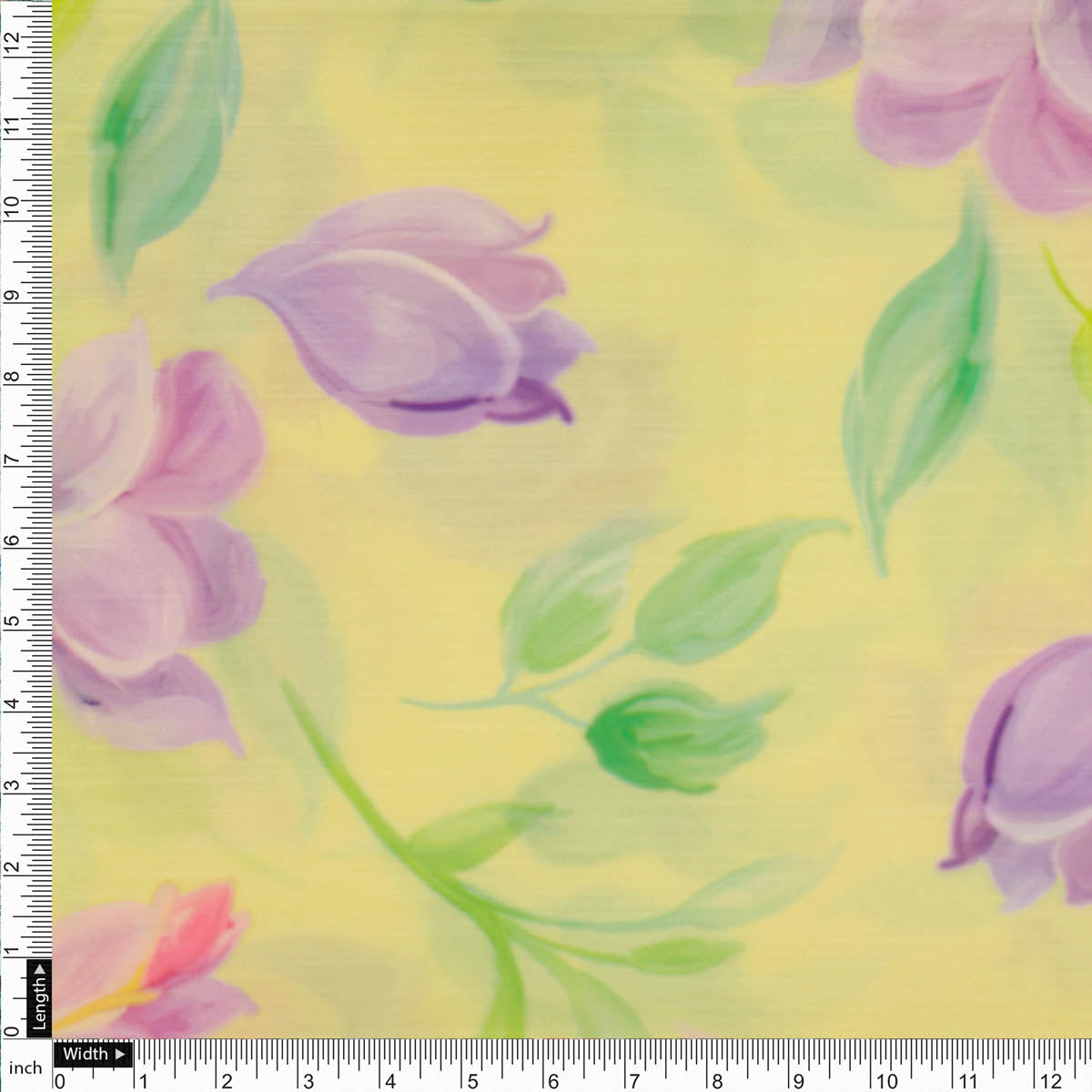 Yellow Floral Linen Satin Fabric