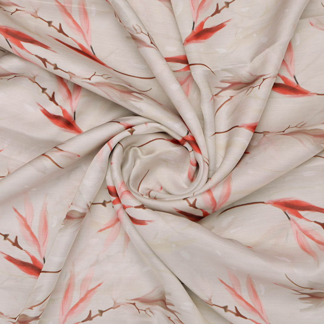 Linen Satin Floral Printed Fabric