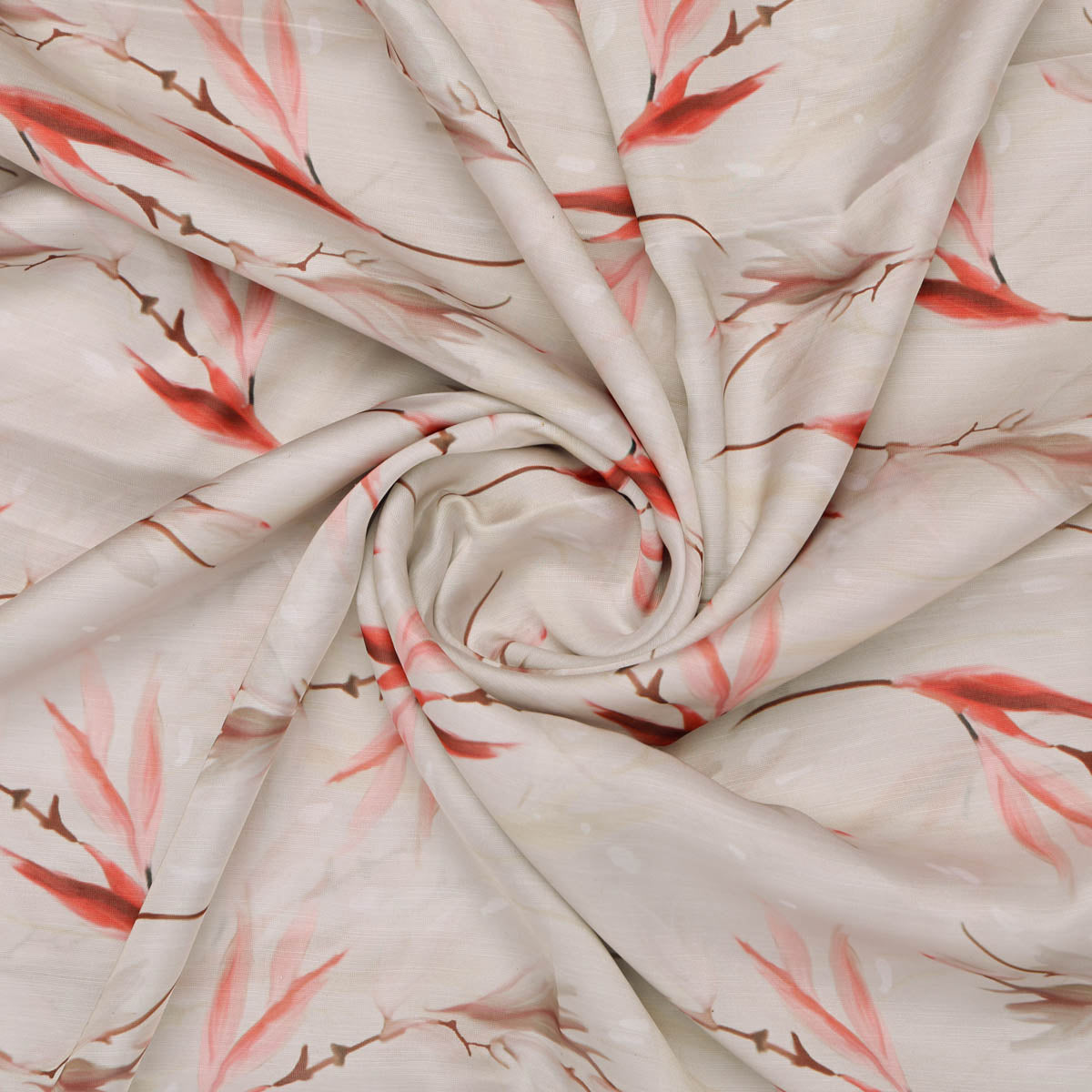 Linen Satin Floral Printed Fabric