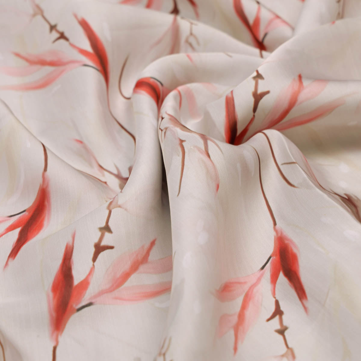 Linen Satin Floral Printed Fabric