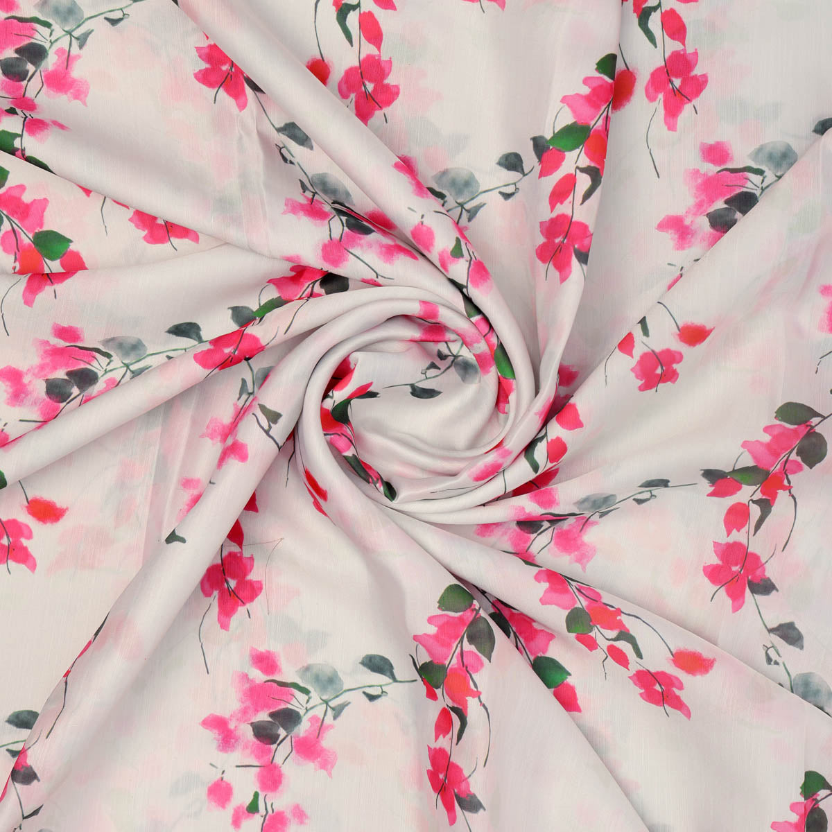 Linen Satin Floral Printed Fabric