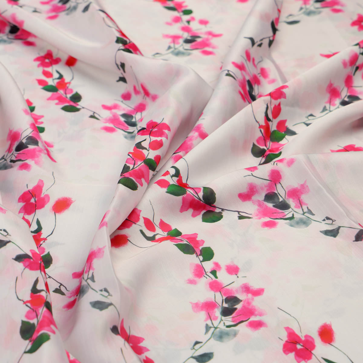 Linen Satin Floral Printed Fabric