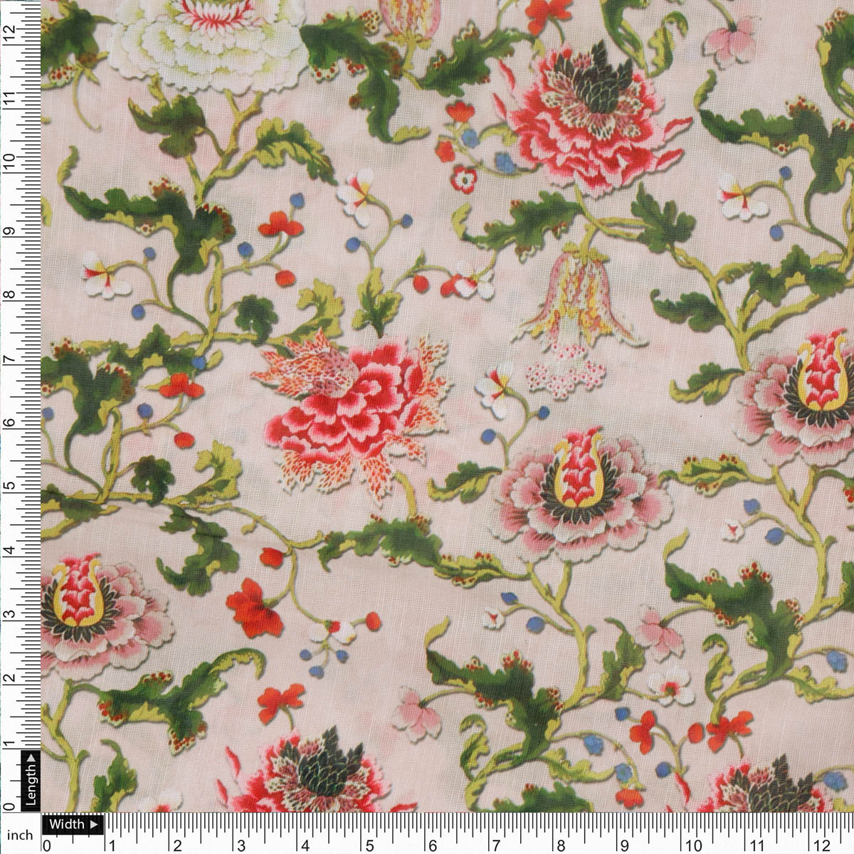 Pink Floral Linen Satin Fabric