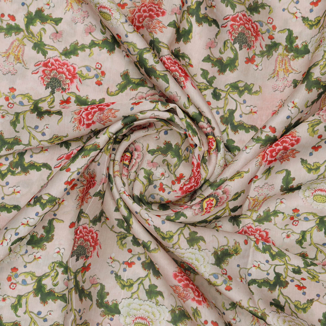 Pink Floral Linen Satin Fabric