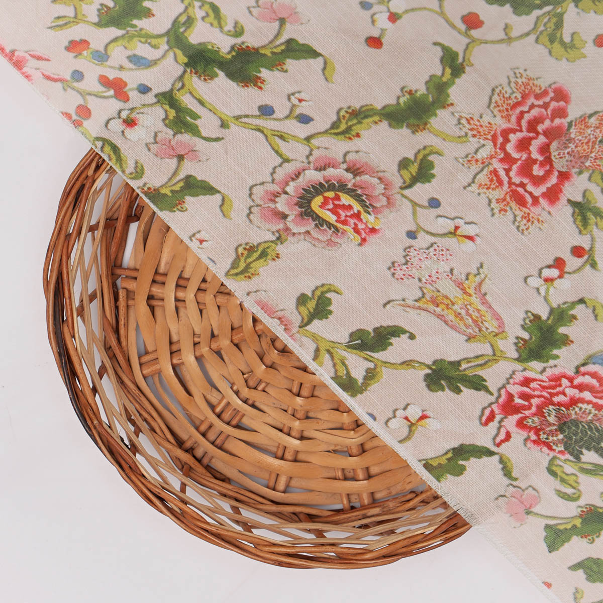 Pink Floral Linen Satin Fabric