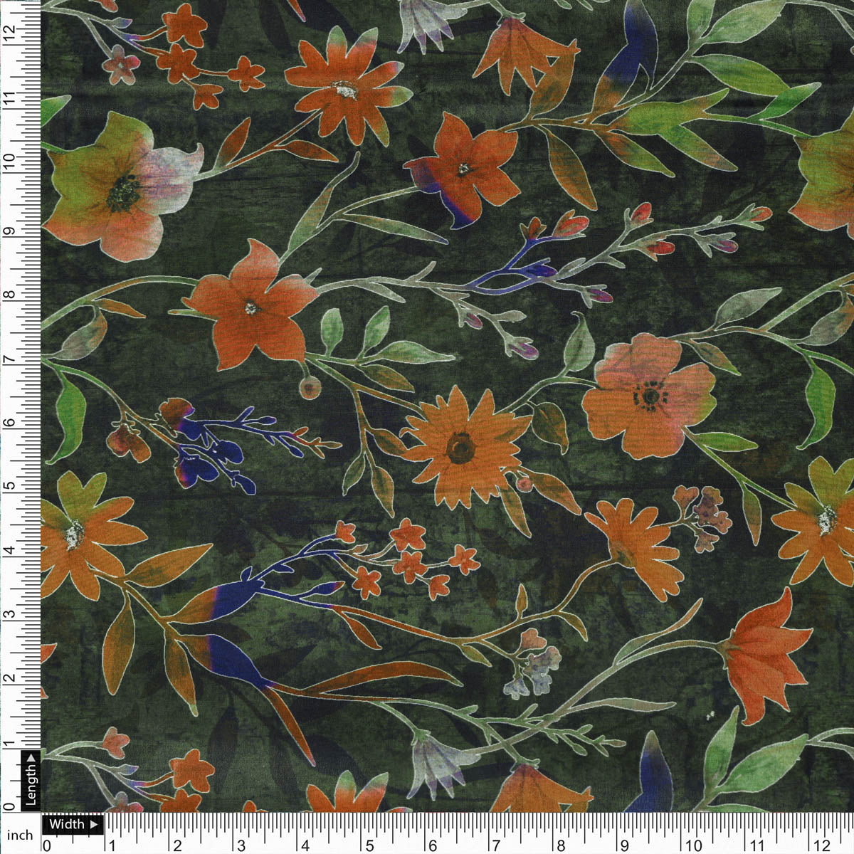 Green Floral French Crepe Fabric