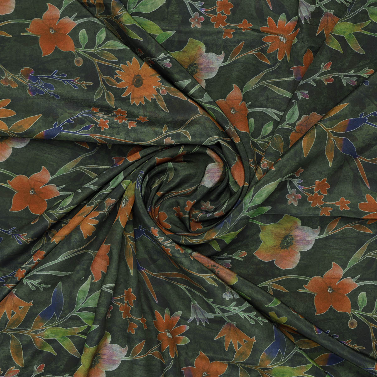 Green Floral French Crepe Fabric