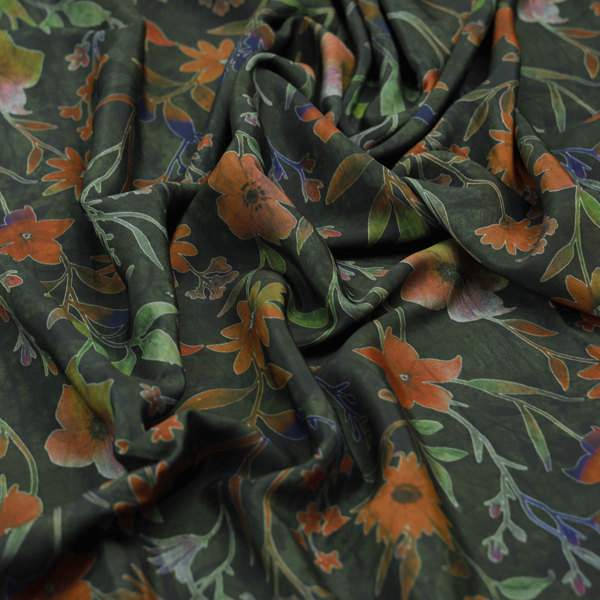 Green Floral French Crepe Fabric