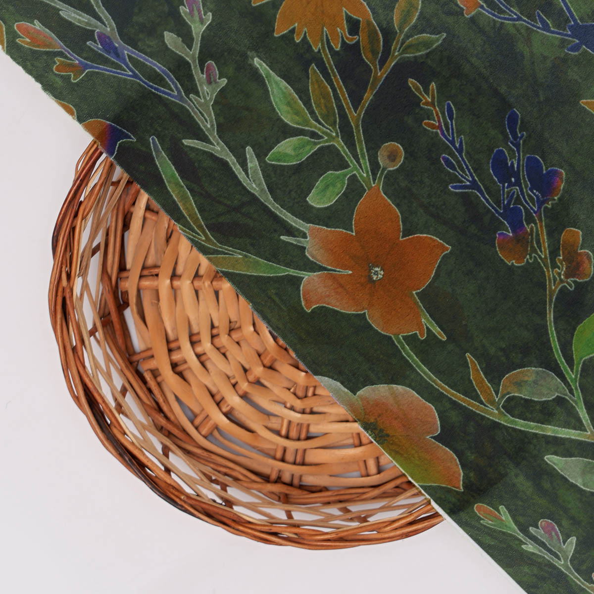 Green Floral French Crepe Fabric