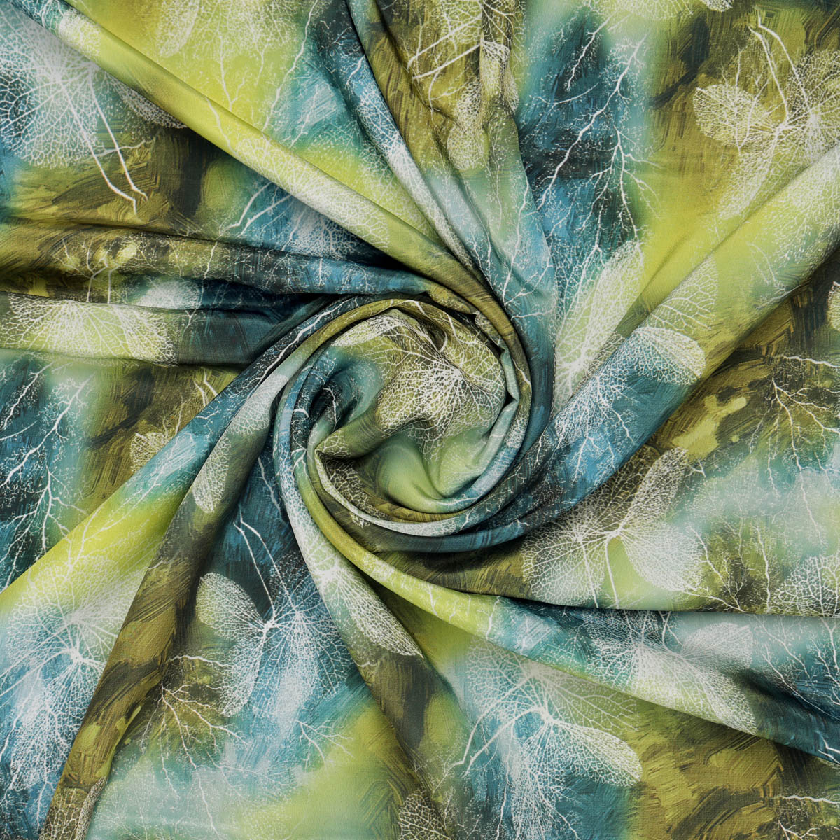 Green Leaf Printed French Crepe Fabric