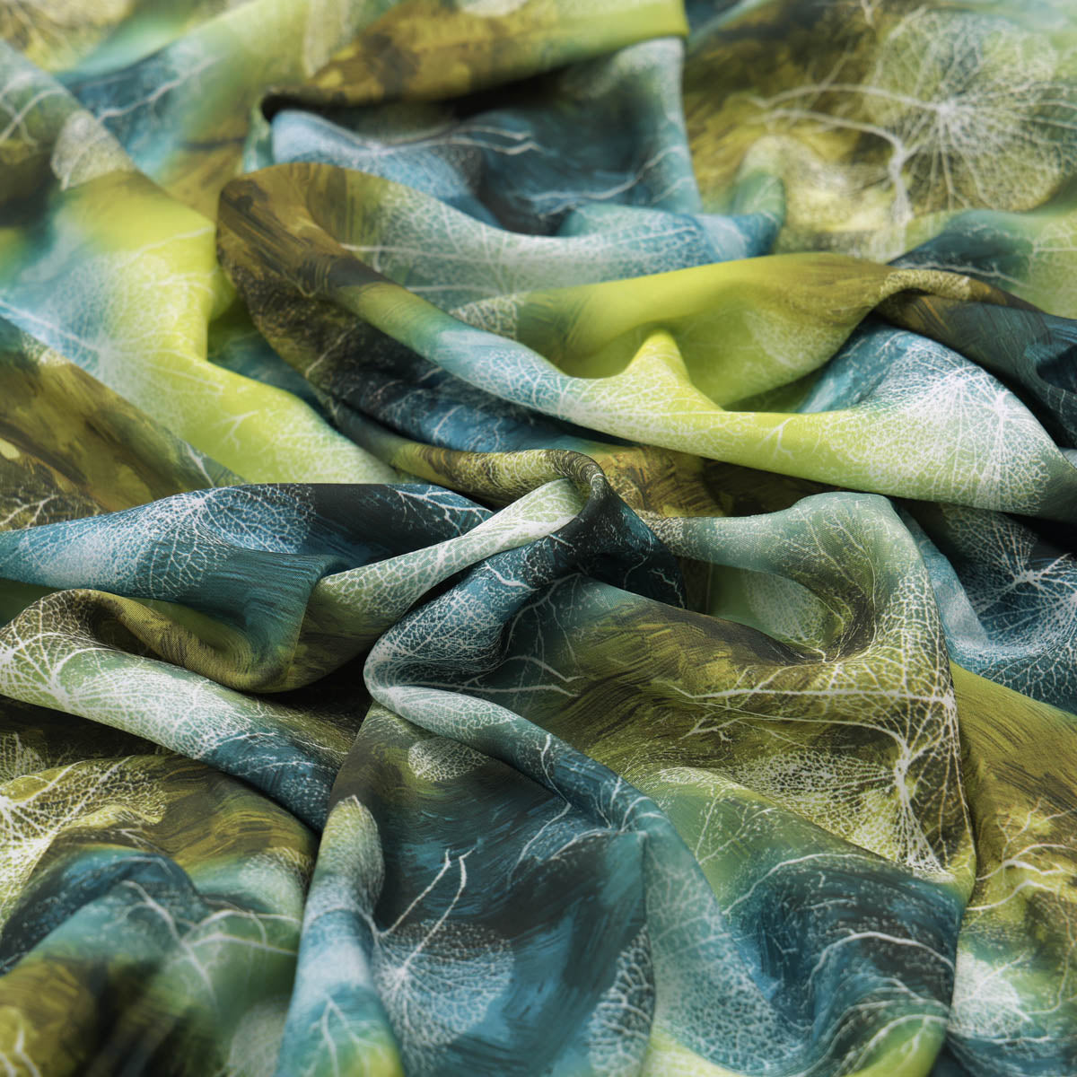 Green Leaf Printed French Crepe Fabric