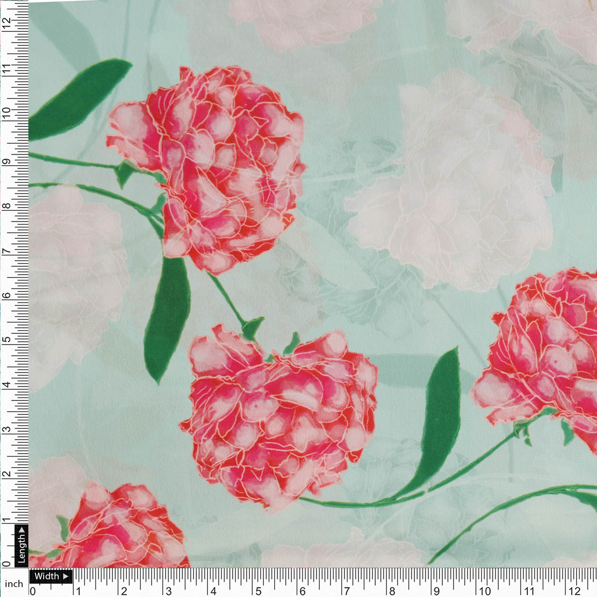 Peach Floral Crepe Fabric