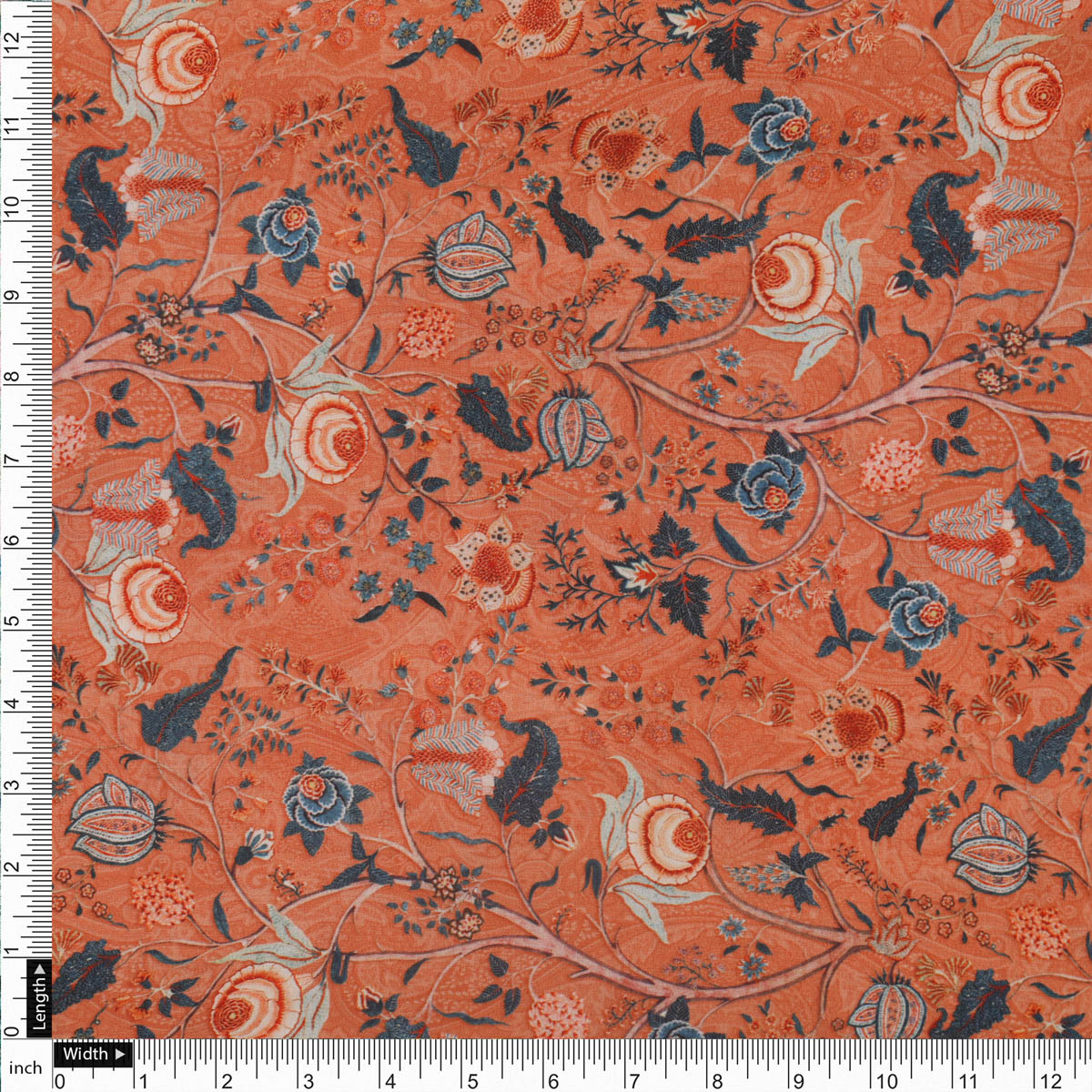 Orange Floral Crepe Fabric