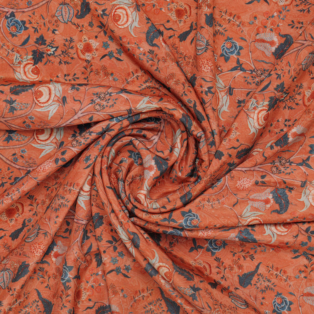Orange Floral Crepe Fabric