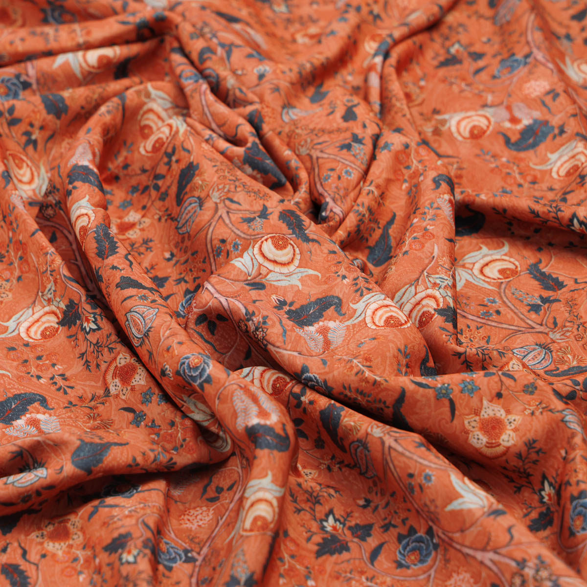 Orange Floral Crepe Fabric