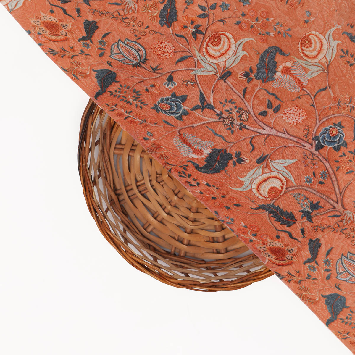 Orange Floral Crepe Fabric