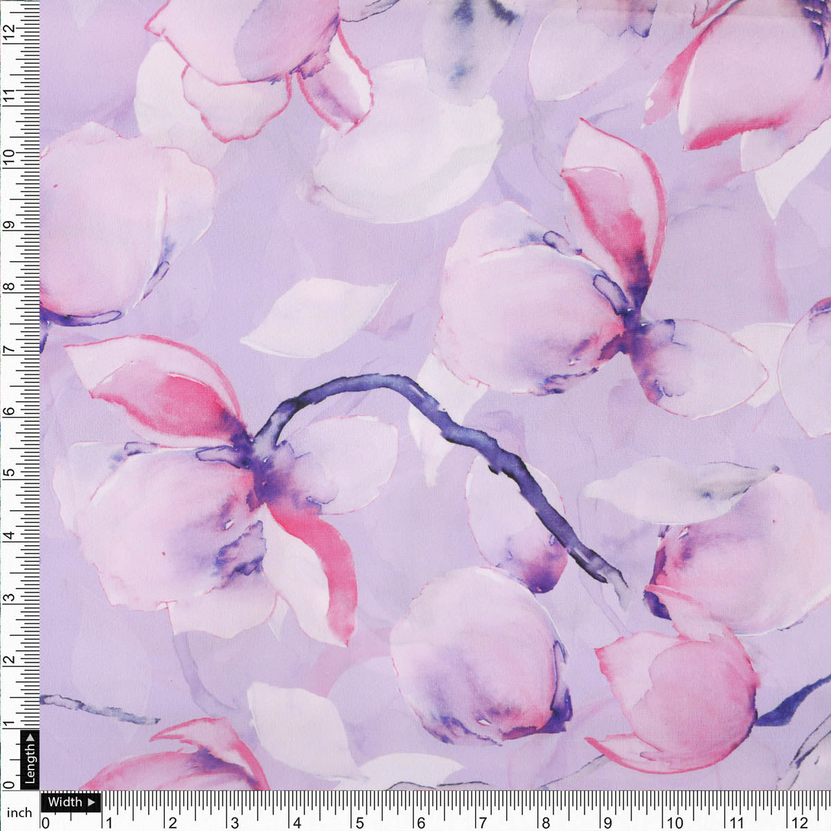 Purple Floral French Crepe Fabric