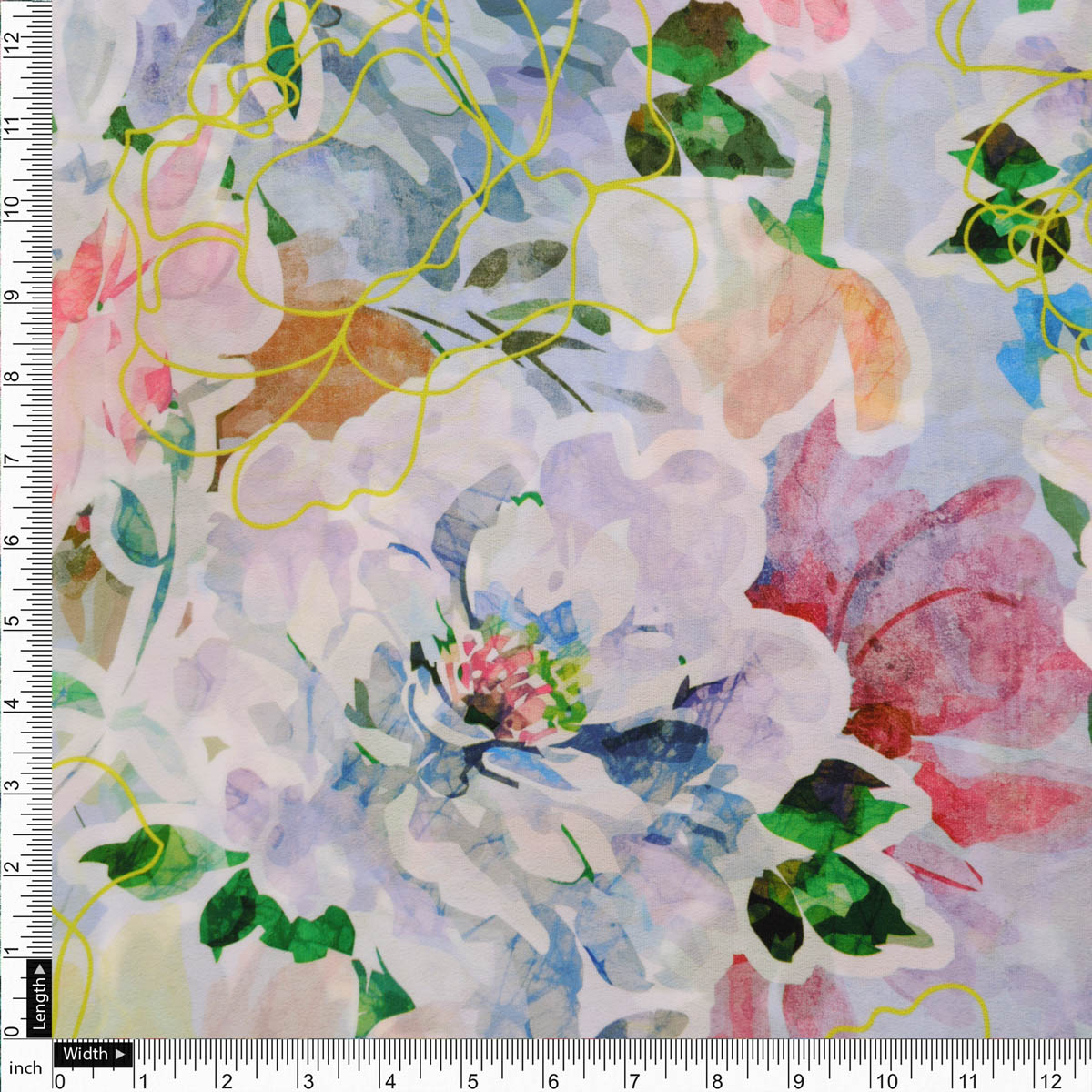 Floral Digital Printed White Fabric