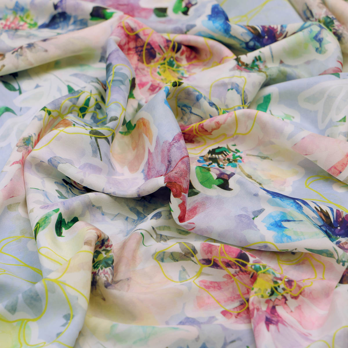 Floral Digital Printed White Fabric