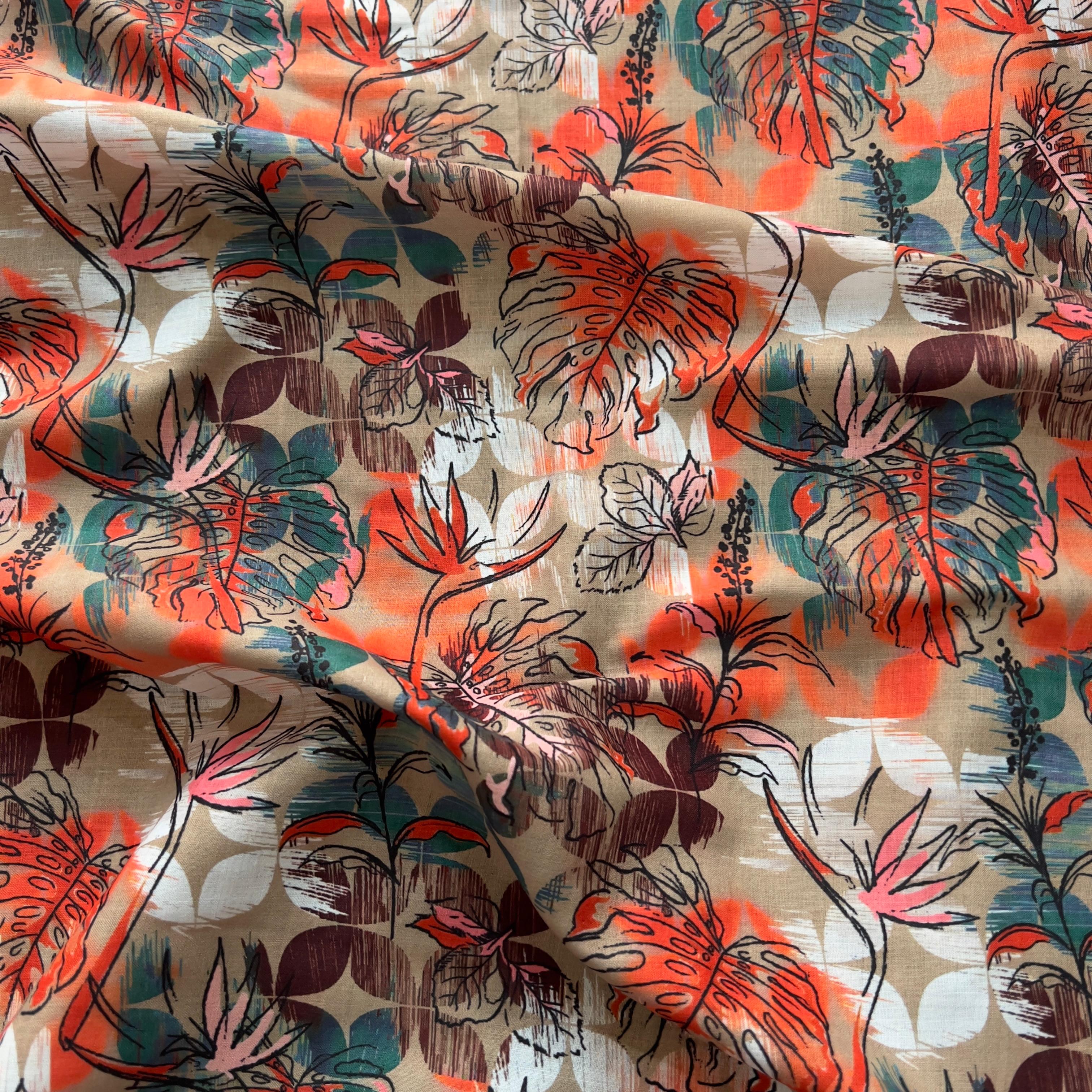 multi colour palm leaves seamless pattern on cambric