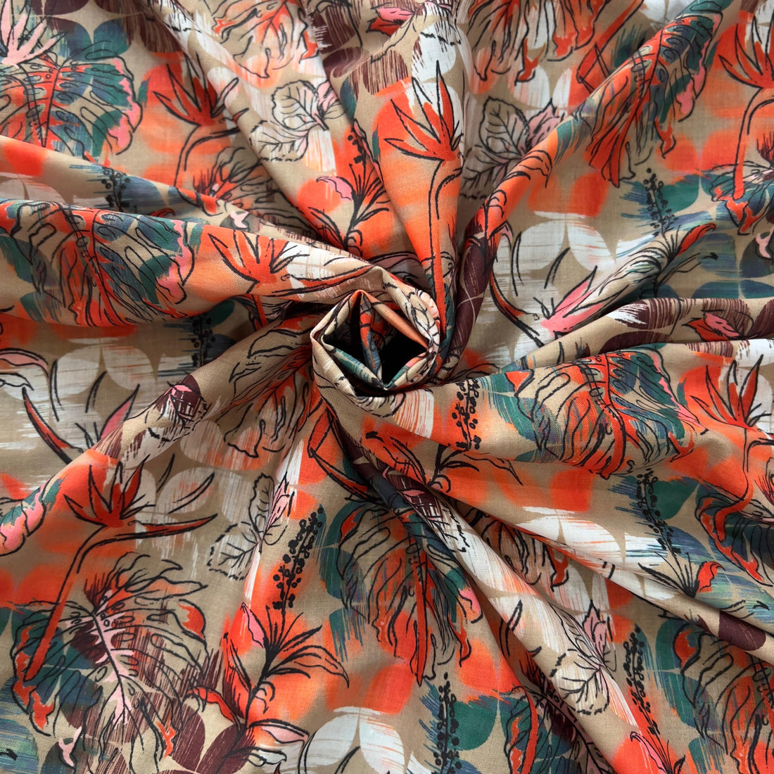 multi colour palm leaves seamless pattern on cambric