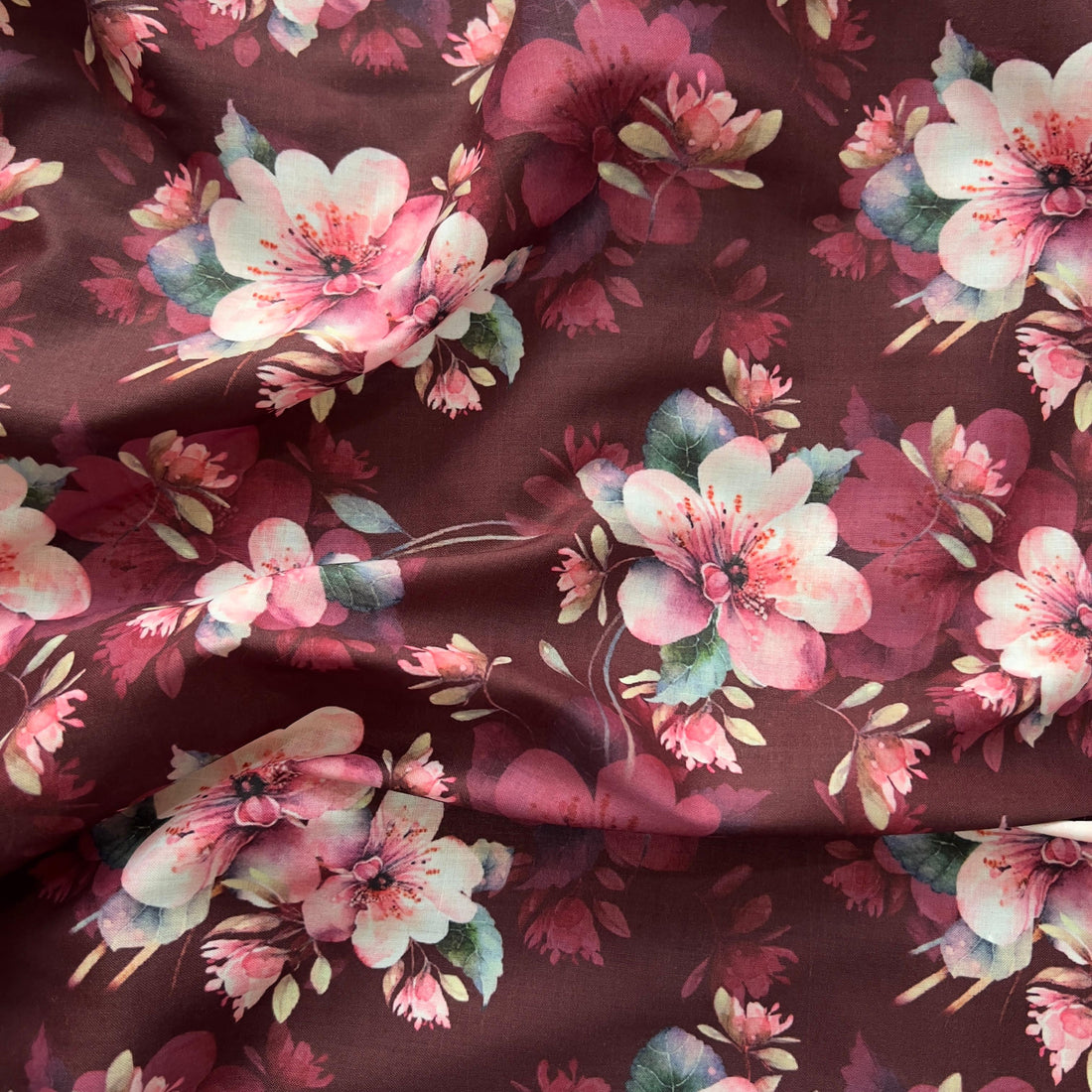 dark red colour floral design on cambric