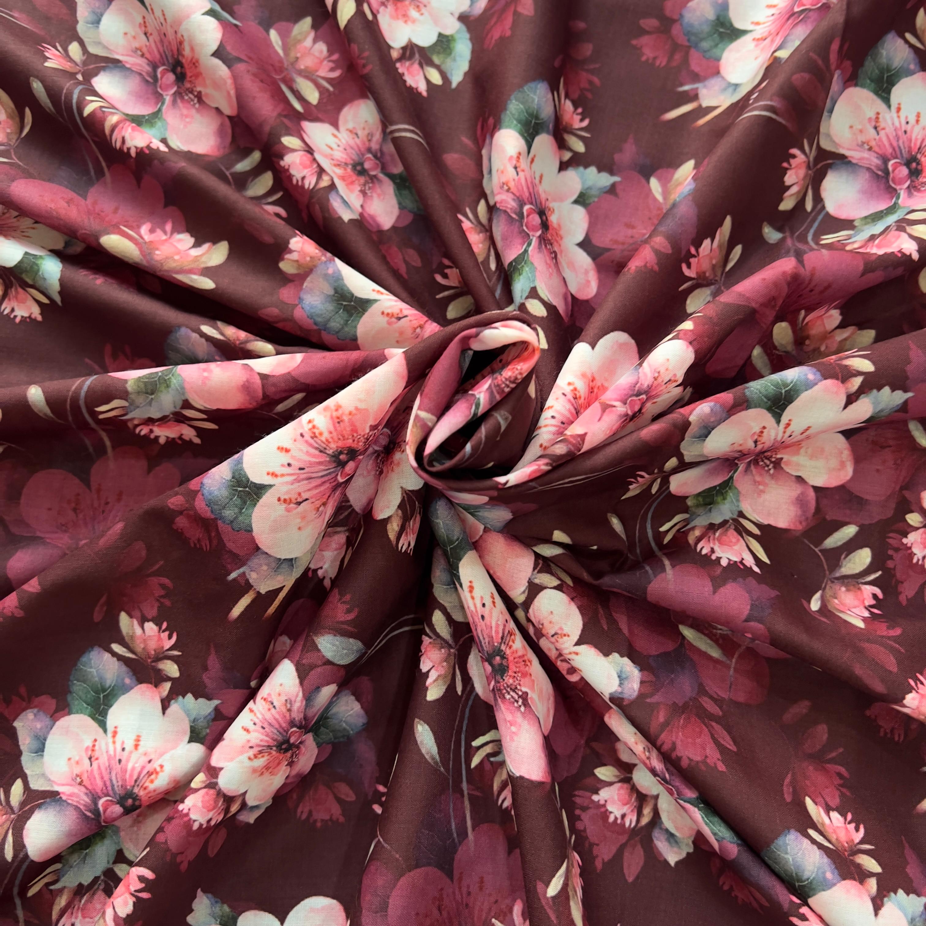 dark red colour floral design on cambric