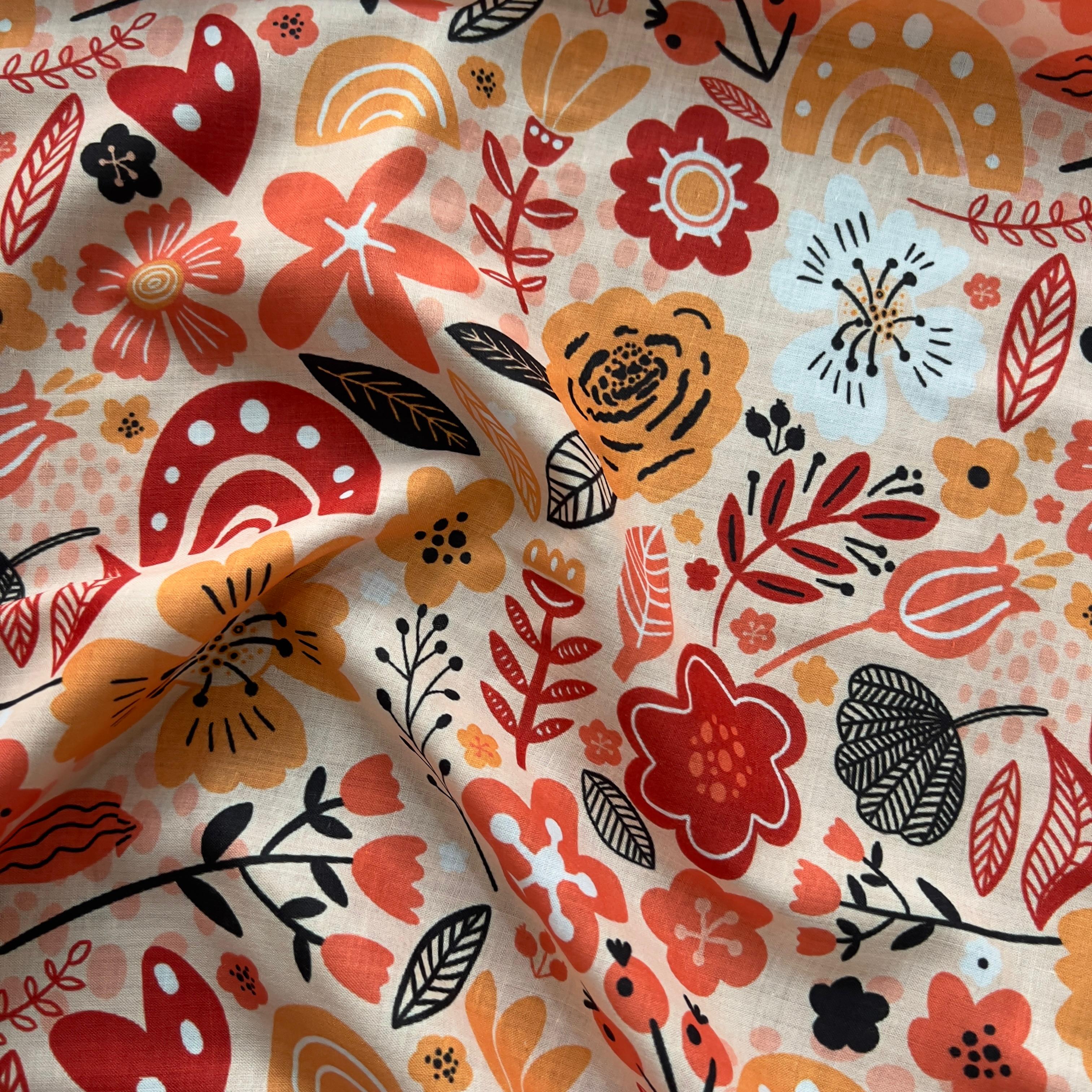Autumn floral seamless pattern on cambric