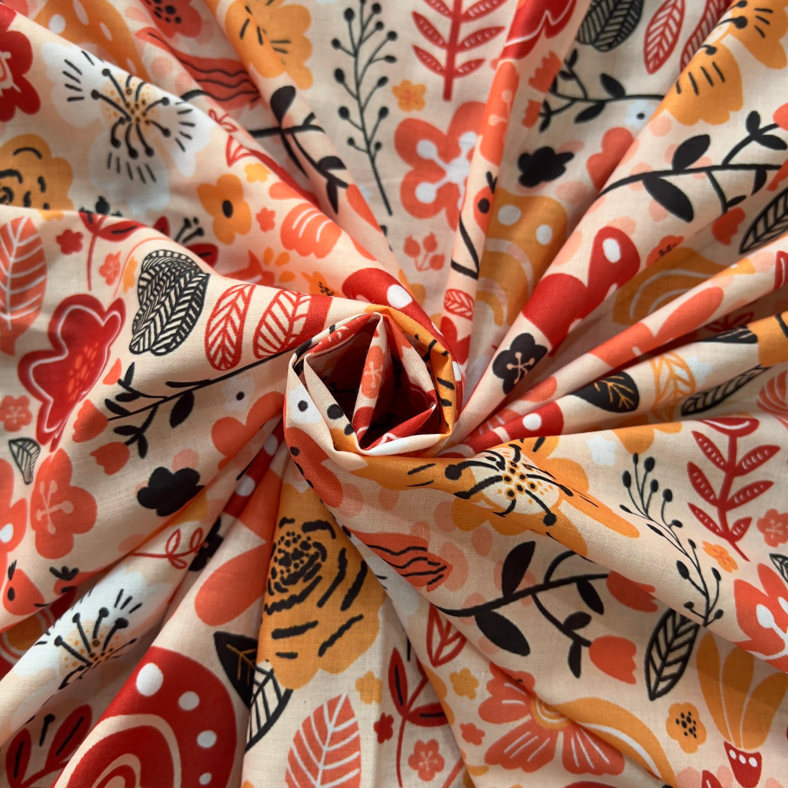 Autumn floral seamless pattern on cambric