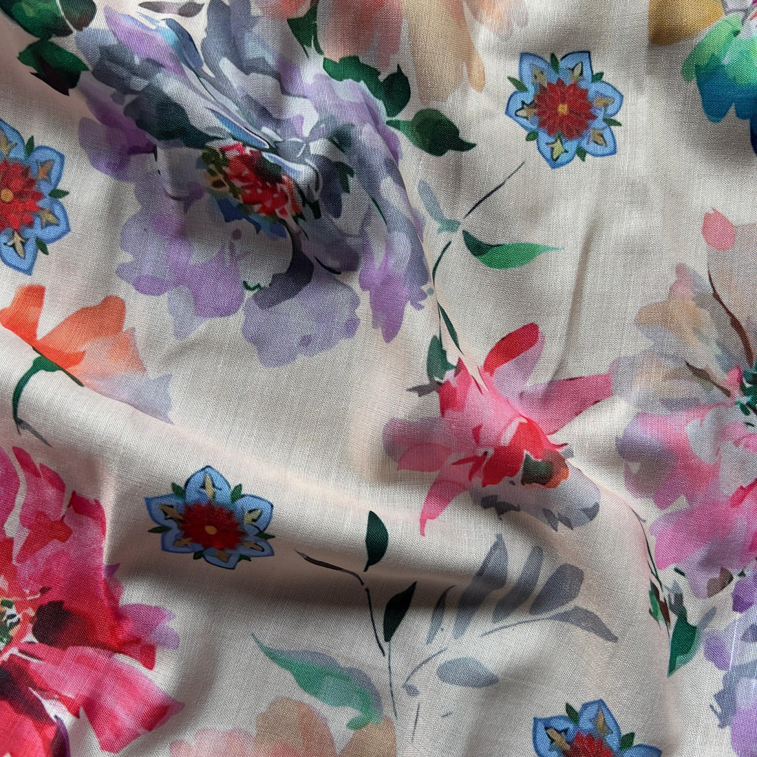 water colour floral print on muslin