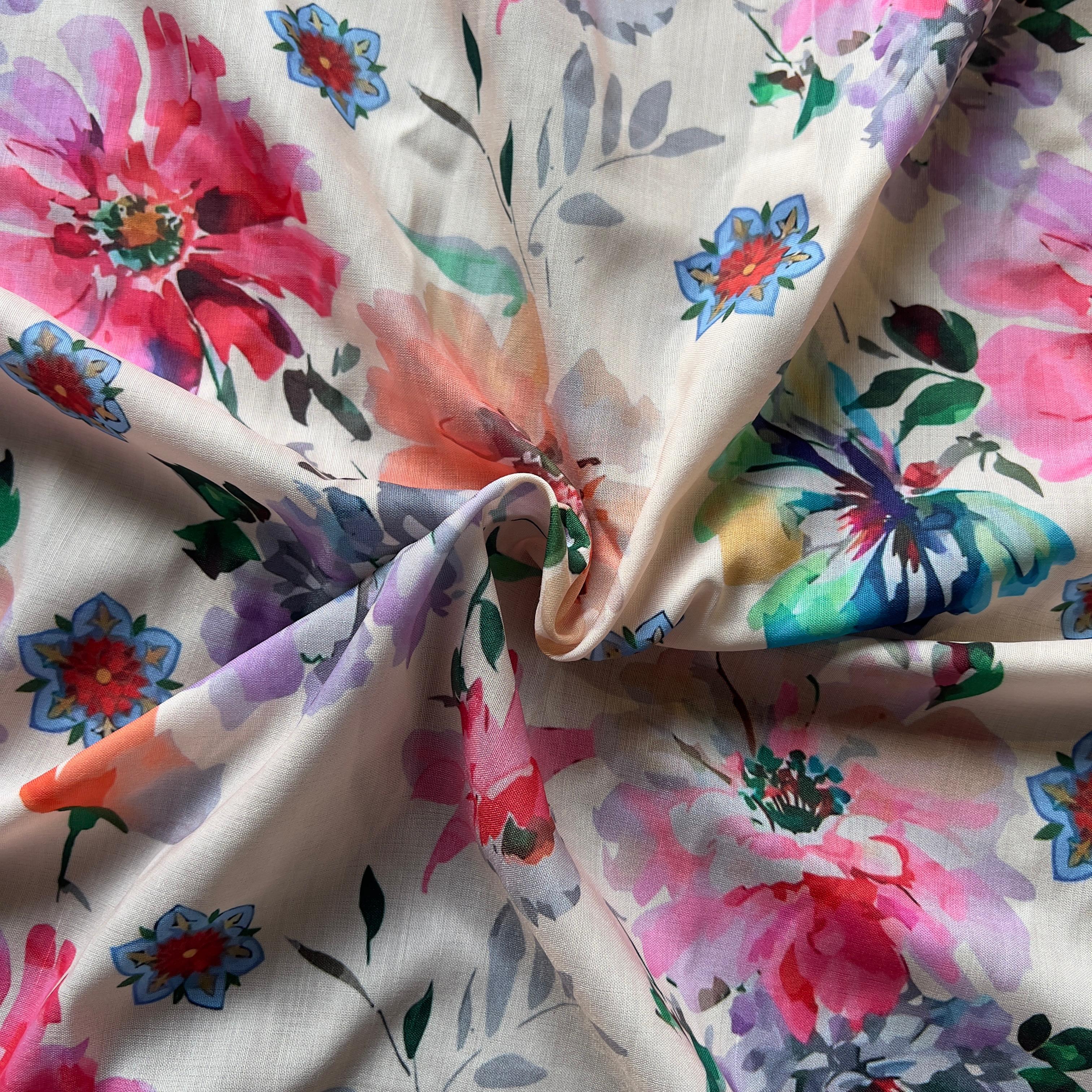 water colour floral print on muslin