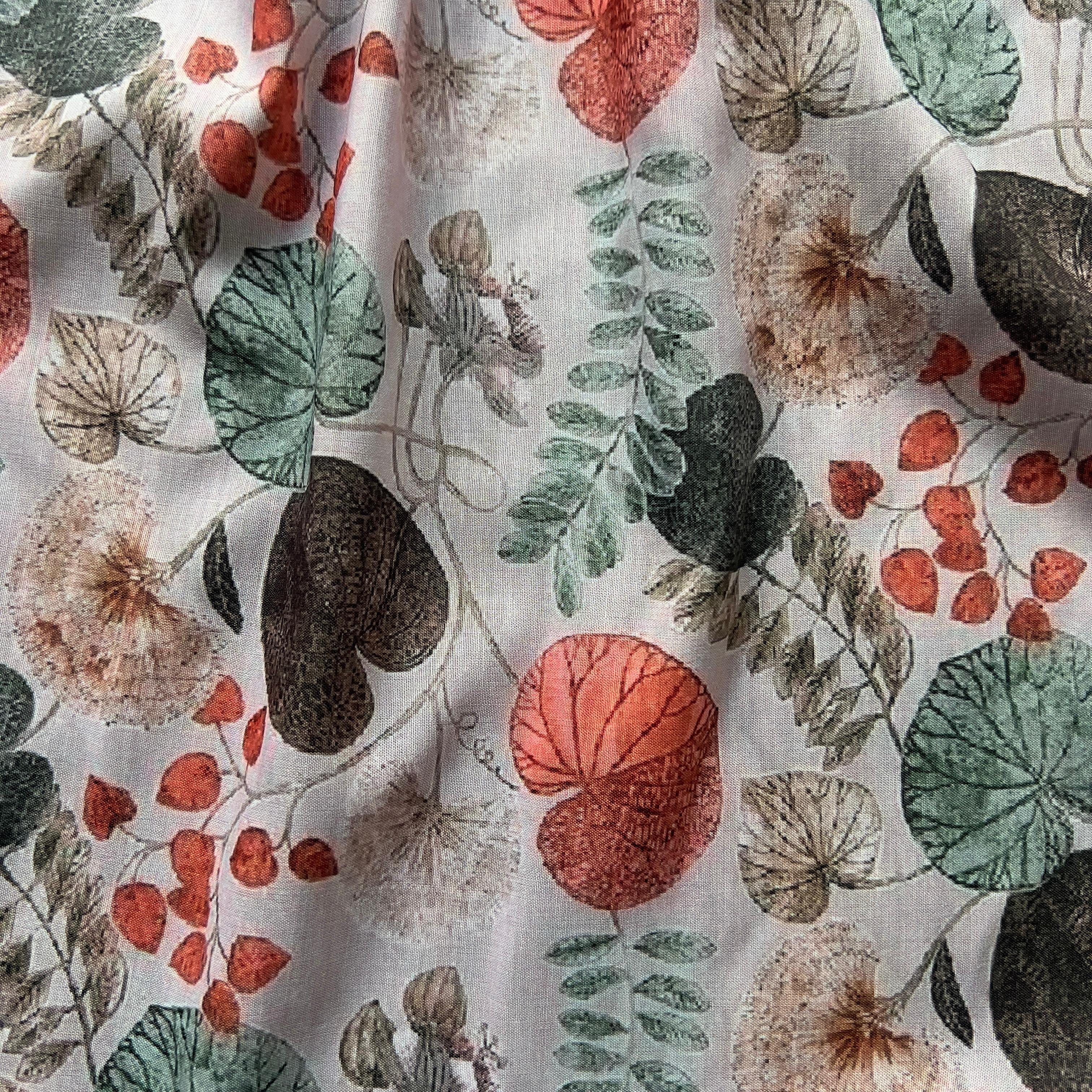 tropical leaf print on muslin
