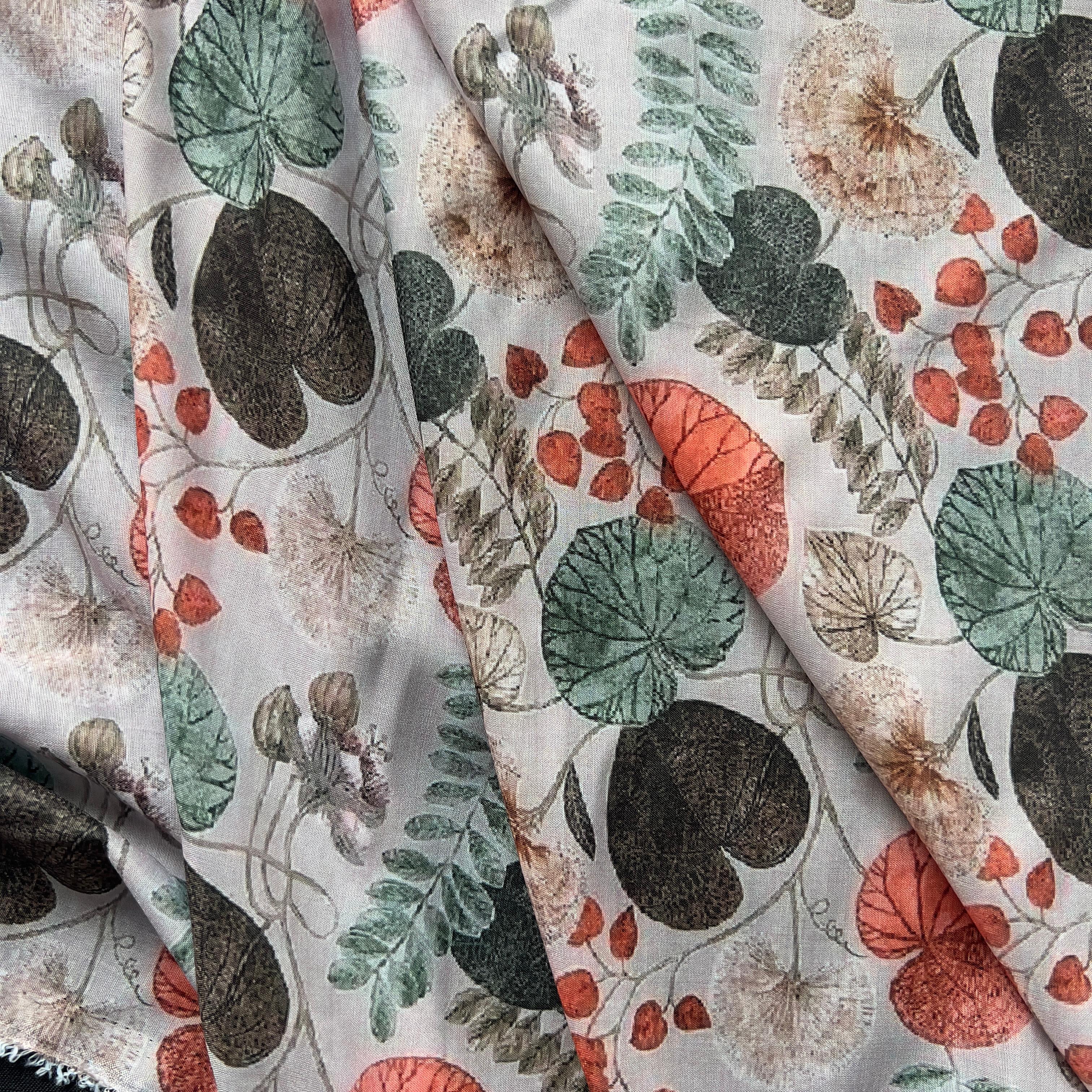tropical leaf print on muslin
