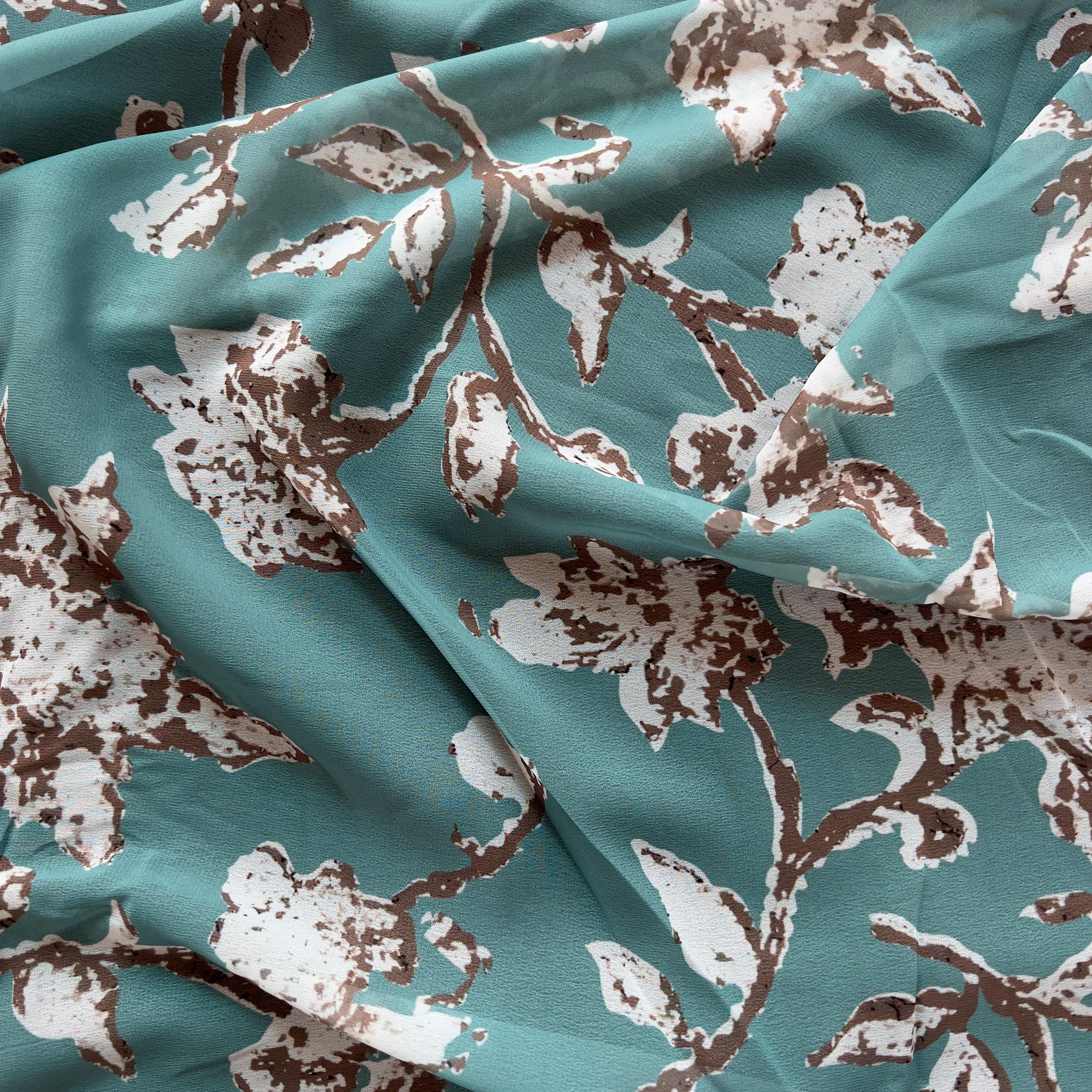 monochrome seamless floral pattern design on georgette