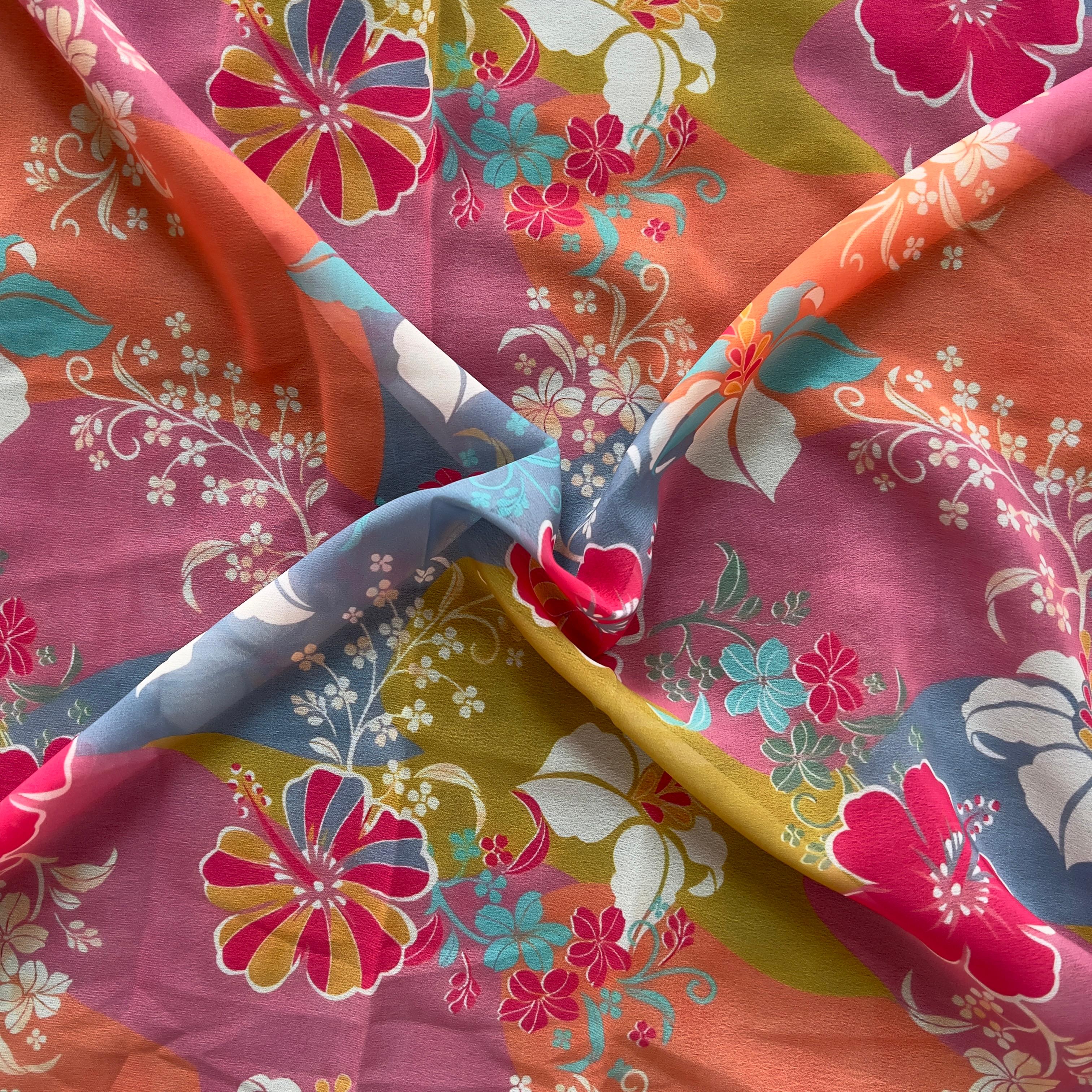 pichway multicolour digital floral pattern on georgette