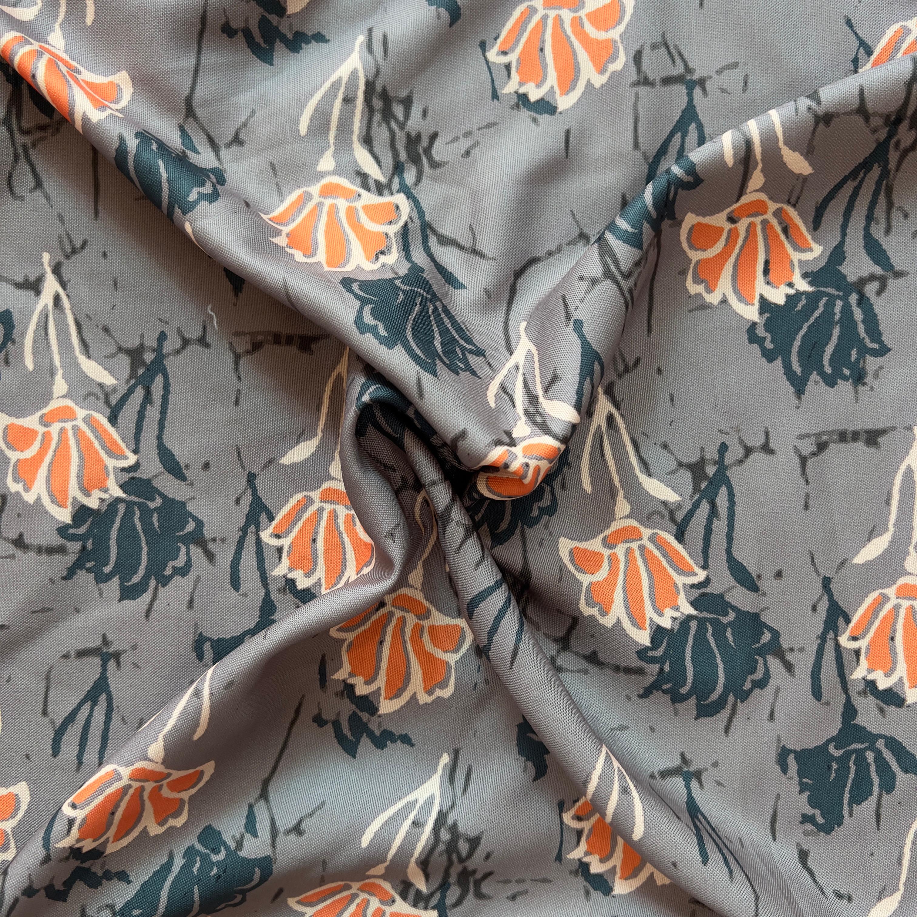 handblock style floral print on  rayon