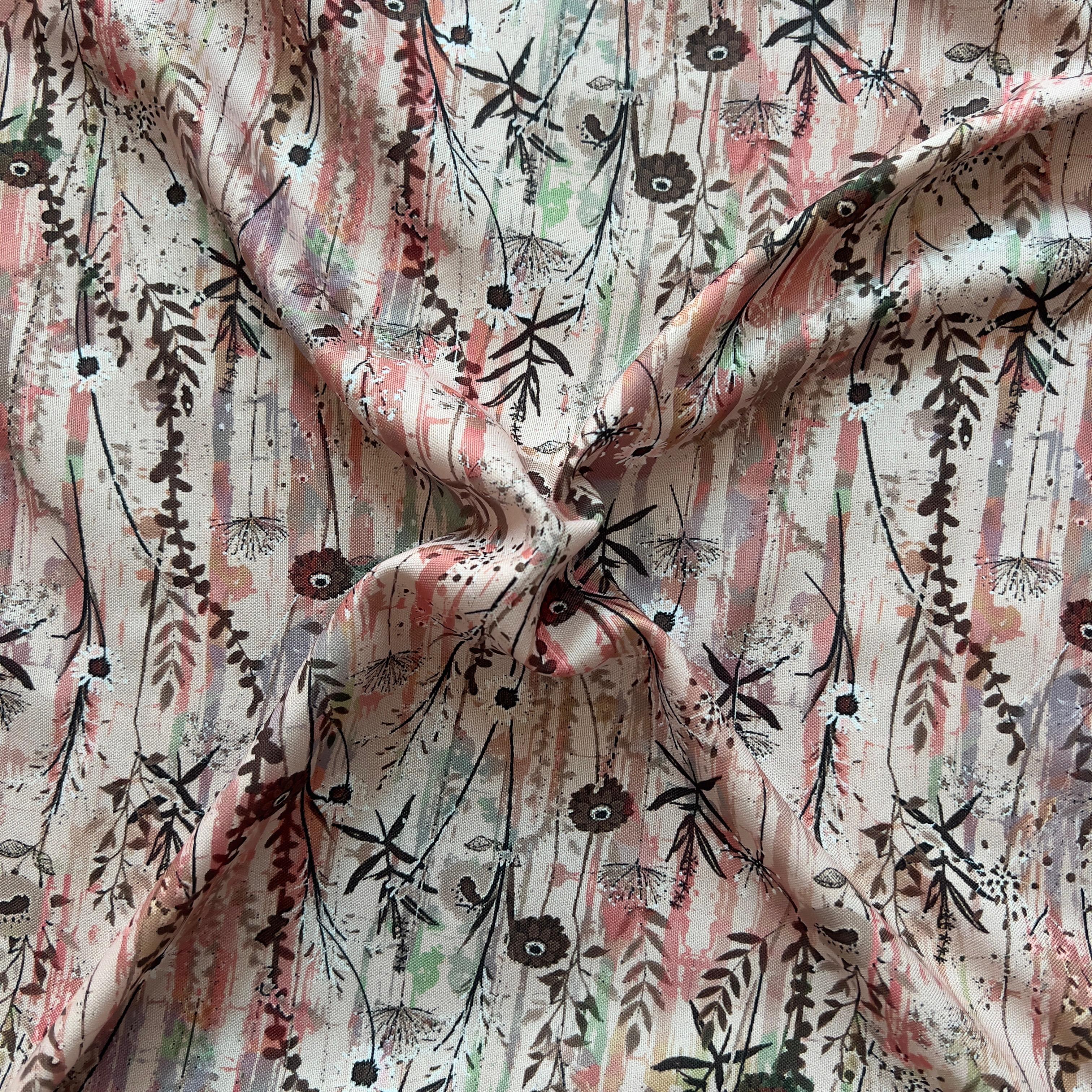 blooming meadow flowers floral hand drawn style on rayon