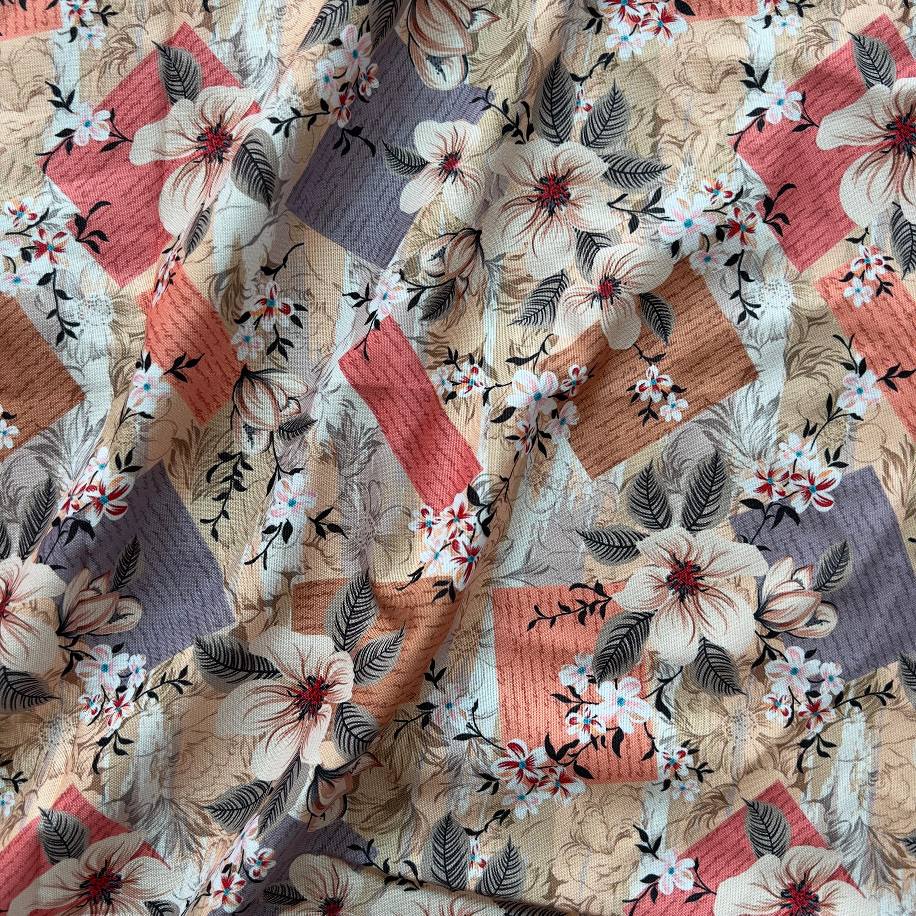 digital printed floral pattern with abstract background on rayon