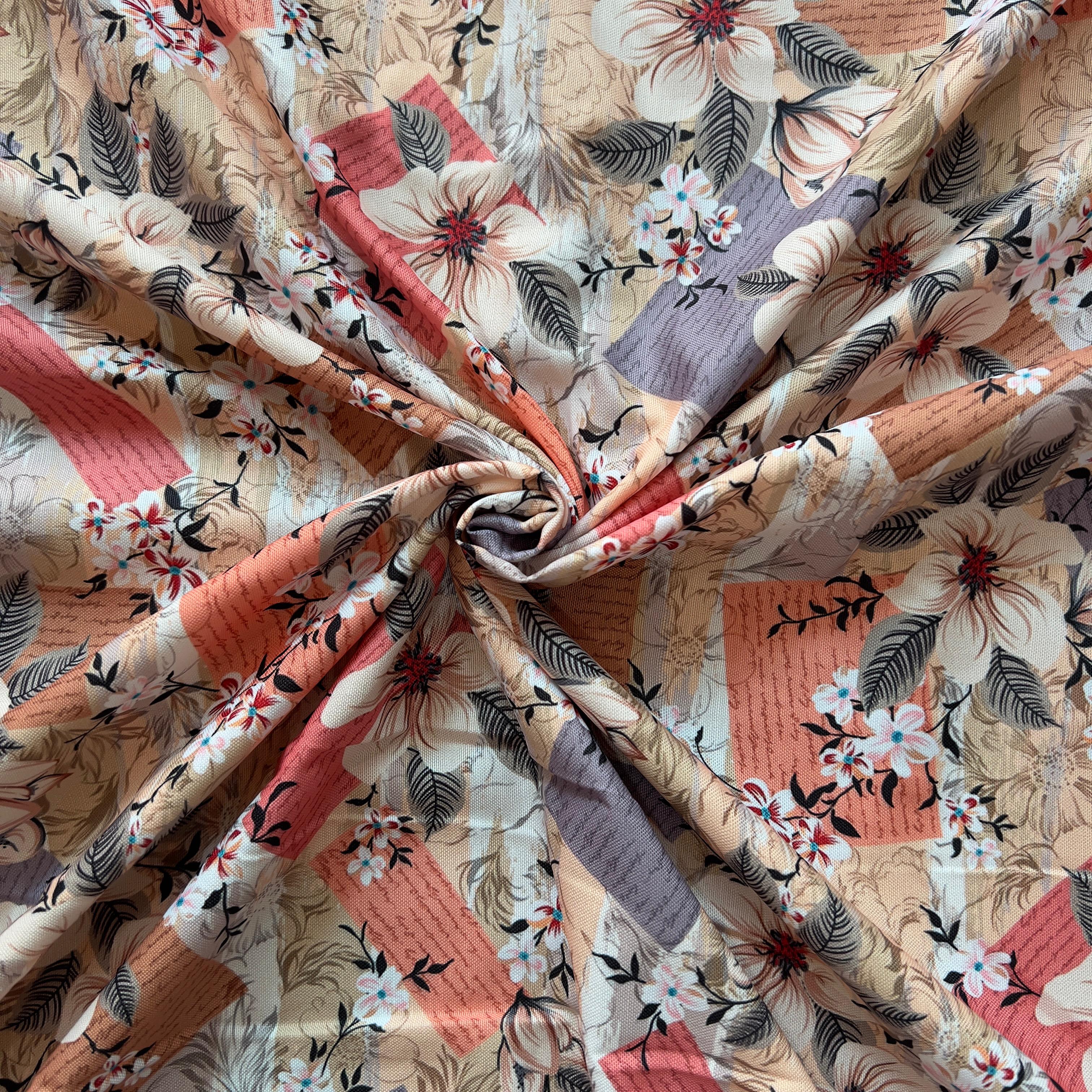 digital printed floral pattern with abstract background on rayon