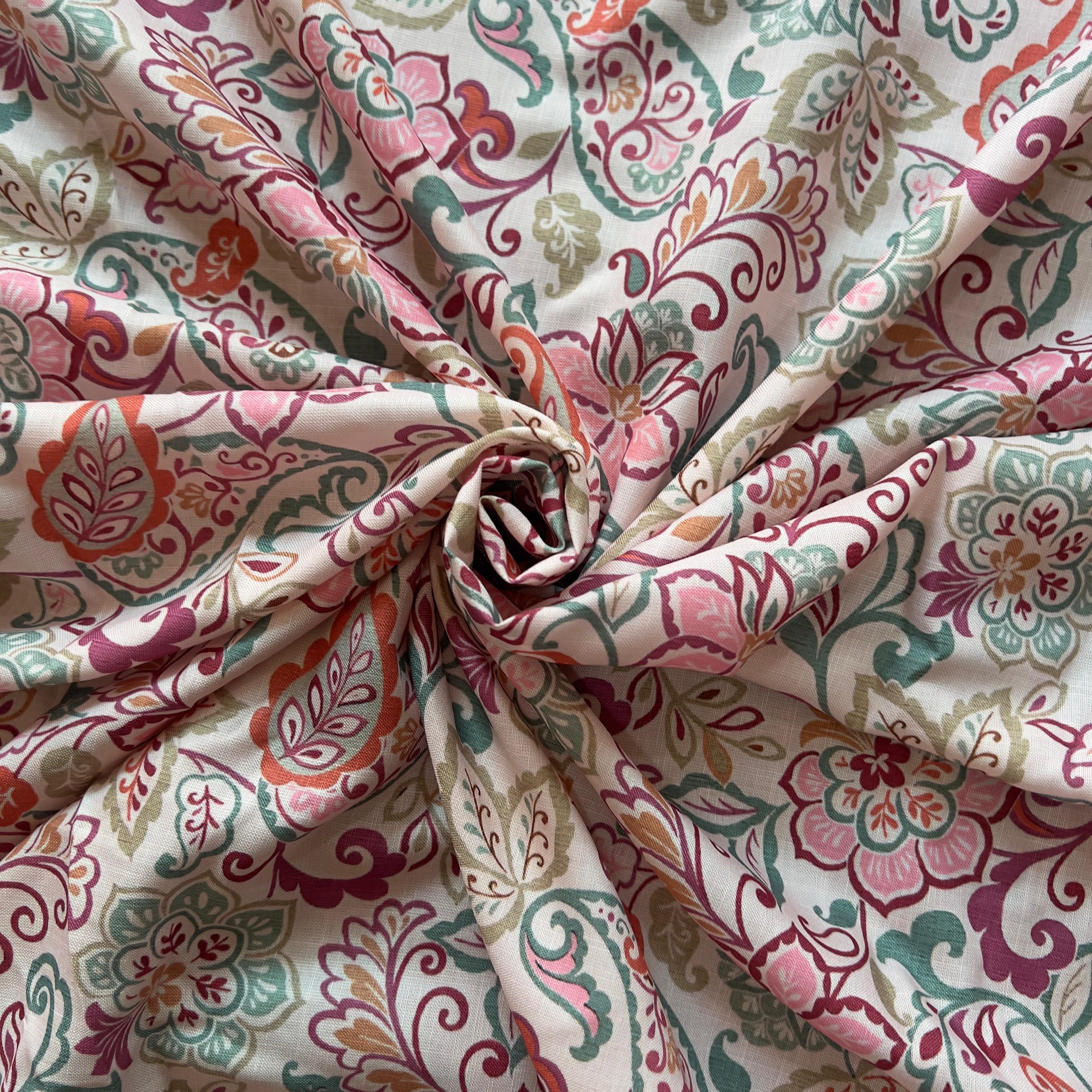 geometrical paisley pattern on linen